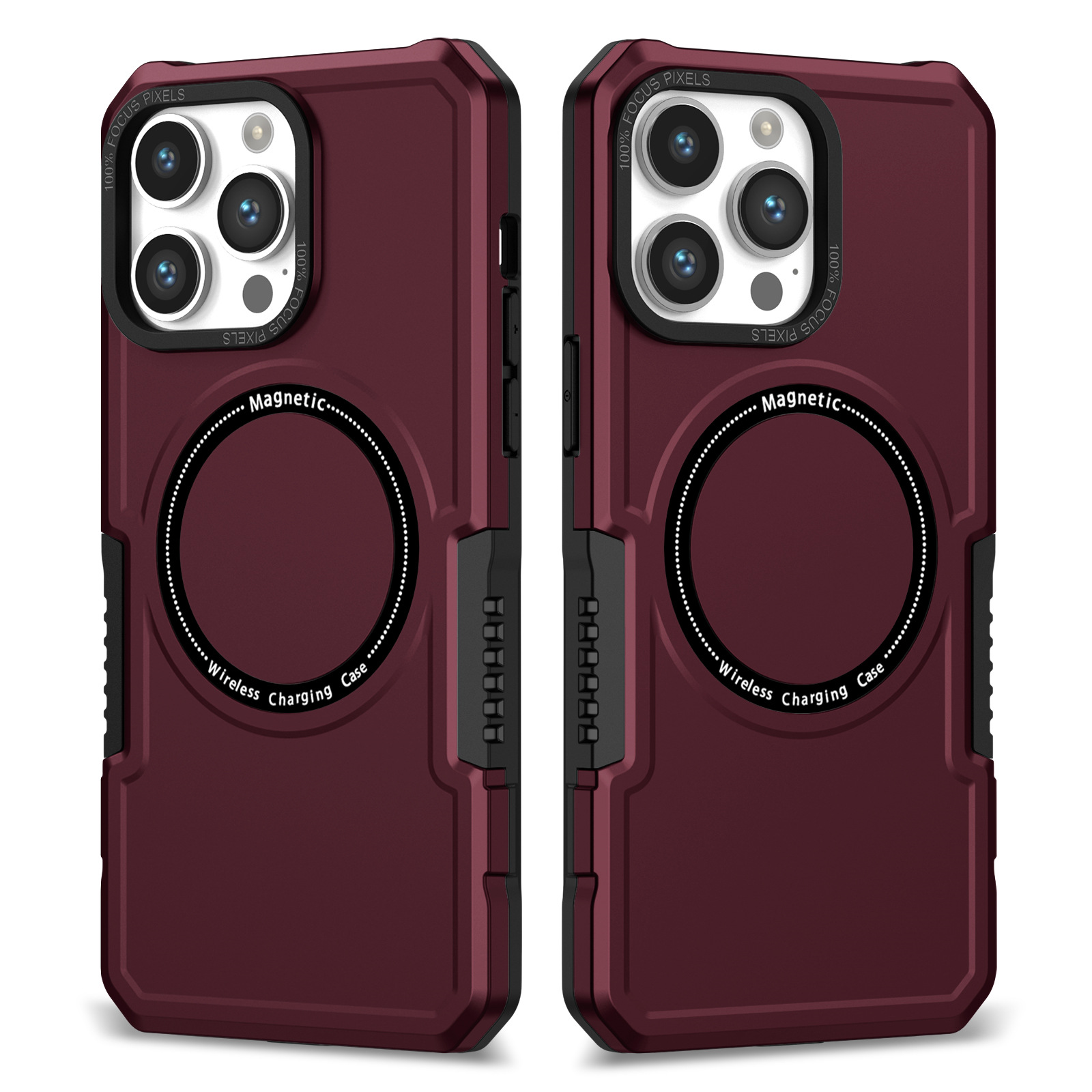 

Für Iphone 15 Pro Max PC+TPU Rugged Shock Proof Case Magnetic Phone Cover Kompatibel Mit Magsafe - Weinrot, iPhone 15 Pro Max