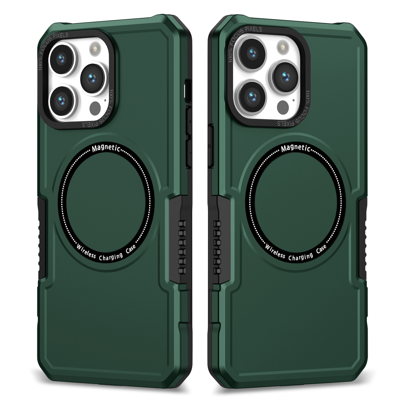 

Für Iphone 15 Pro Max PC+TPU Rugged Shock Proof Case Magnetic Phone Cover Kompatibel Mit Magsafe - Schwarzgrün, iPhone 15 Pro Max