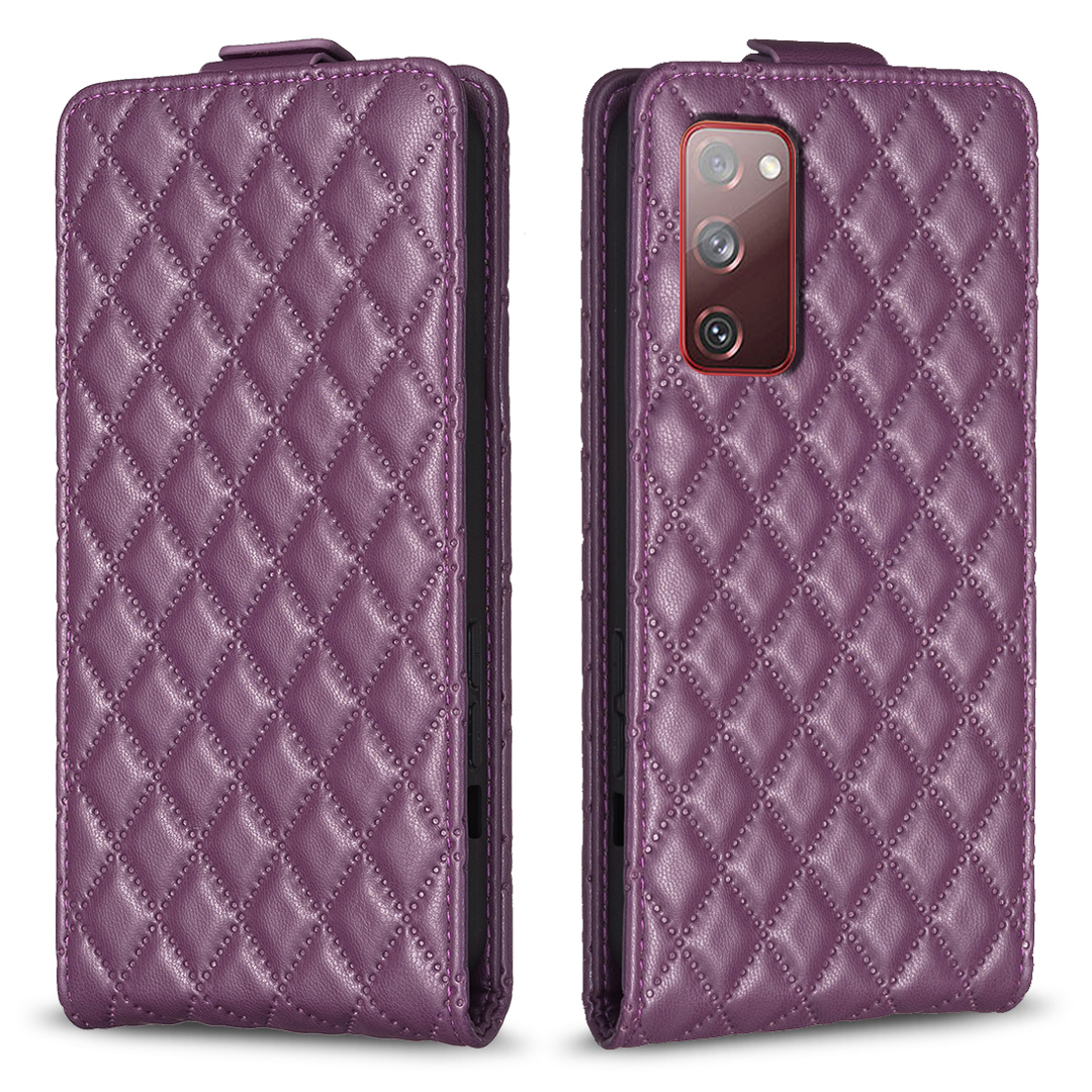 

BF30 Für Samsung Galaxy S20 fe / fe 5g / FE 2022 / S20 Lite Stand Leder Cover Card Halter Eingeprägter Vertikaler Flip -telefon Hülle - Dunkelviolett, Galaxy S20 FE 5G