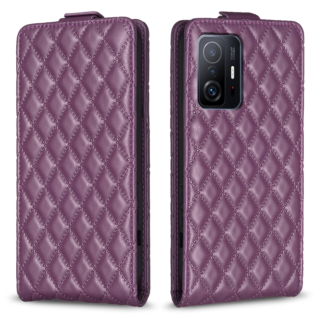 

BF30 Für Xiaomi 11t Pro 5G / 11t 5G Leder Drop-proof Phone Hülle Gedruckter Kartenhalter Vertikaler Flip-ständer Cover - Dunkelviolett, Xiaomi 11T Pro 5G