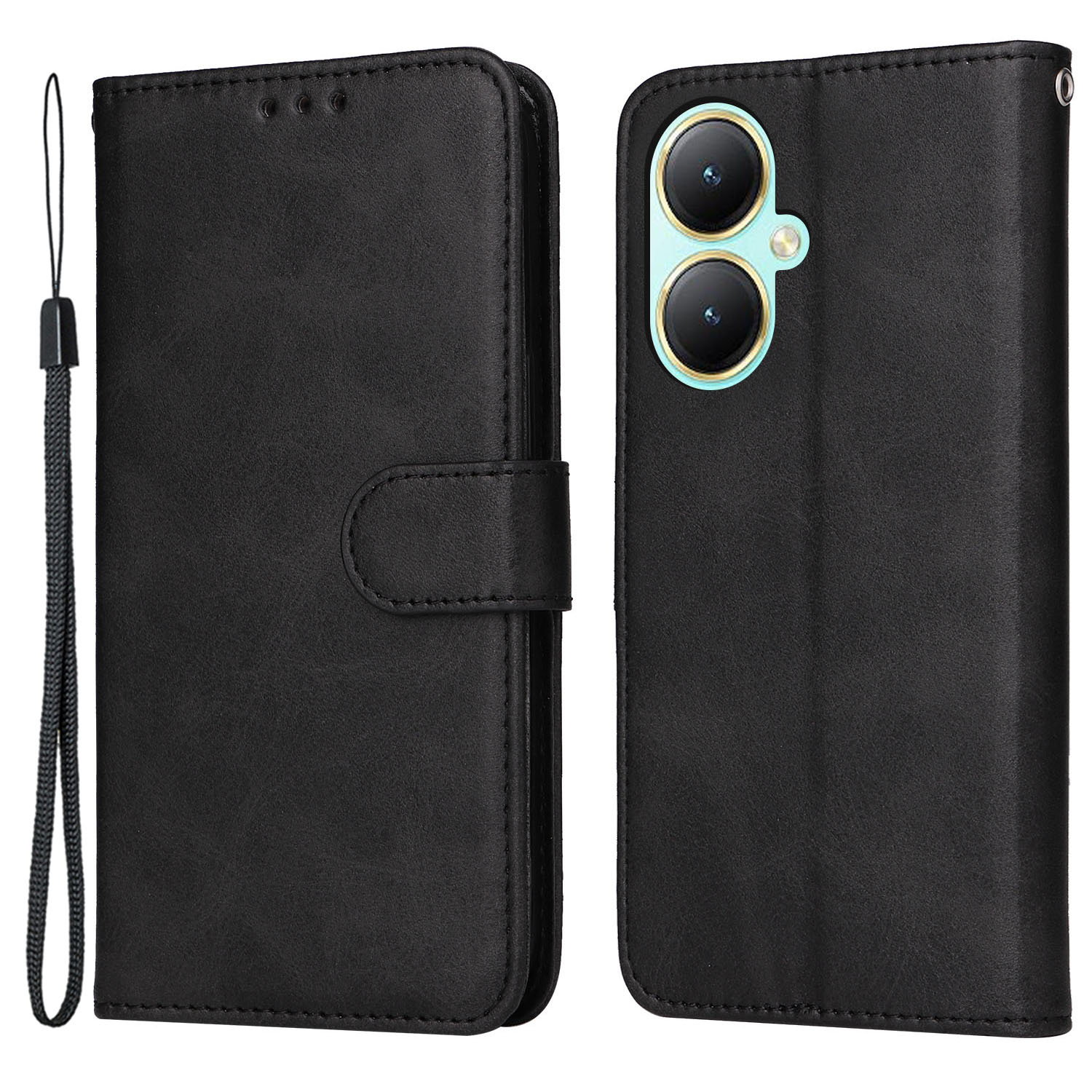 

Für Vivo Y35m+ 5g / Y35+ 5G PU Leder Brieftasche Hülle Wade Texturständer Telefonabdeckung - Schwarz, vivo Y35m+ 5G