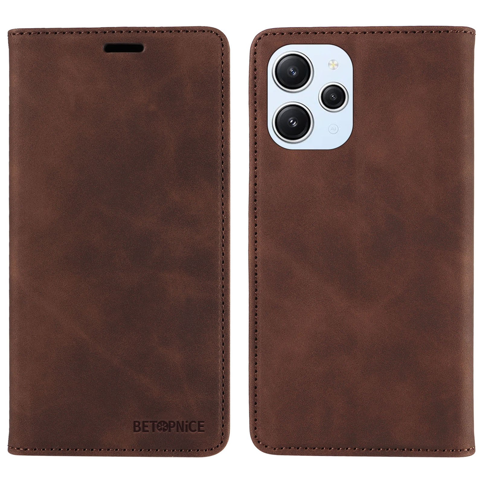 

Betopnice 003 Für Xiaomi Redmi 12 4G RFID Blockierende Telefonhülle Wallet Stand PU Leder Flip Cover - Braun, Xiaomi Redmi 12 4G