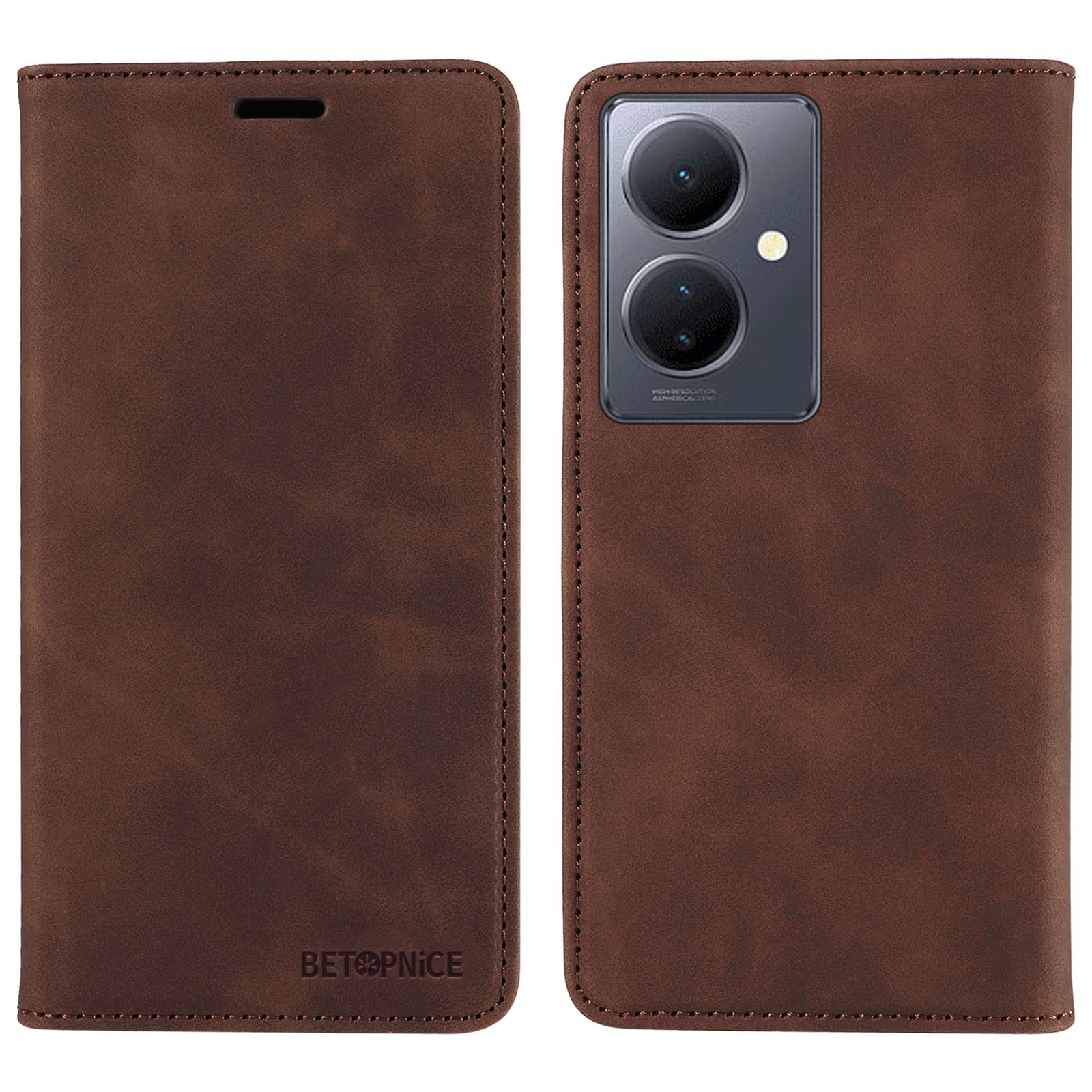 

Betopnice 003 Für Vivo Y78 (China) 5G / Y36 4g / 5G Flip Cover Wallet PU Leder Stand Phone Hülle Shell (RFID -blockierungsfunktion) - Braun, vivo Y78 (China) 5G