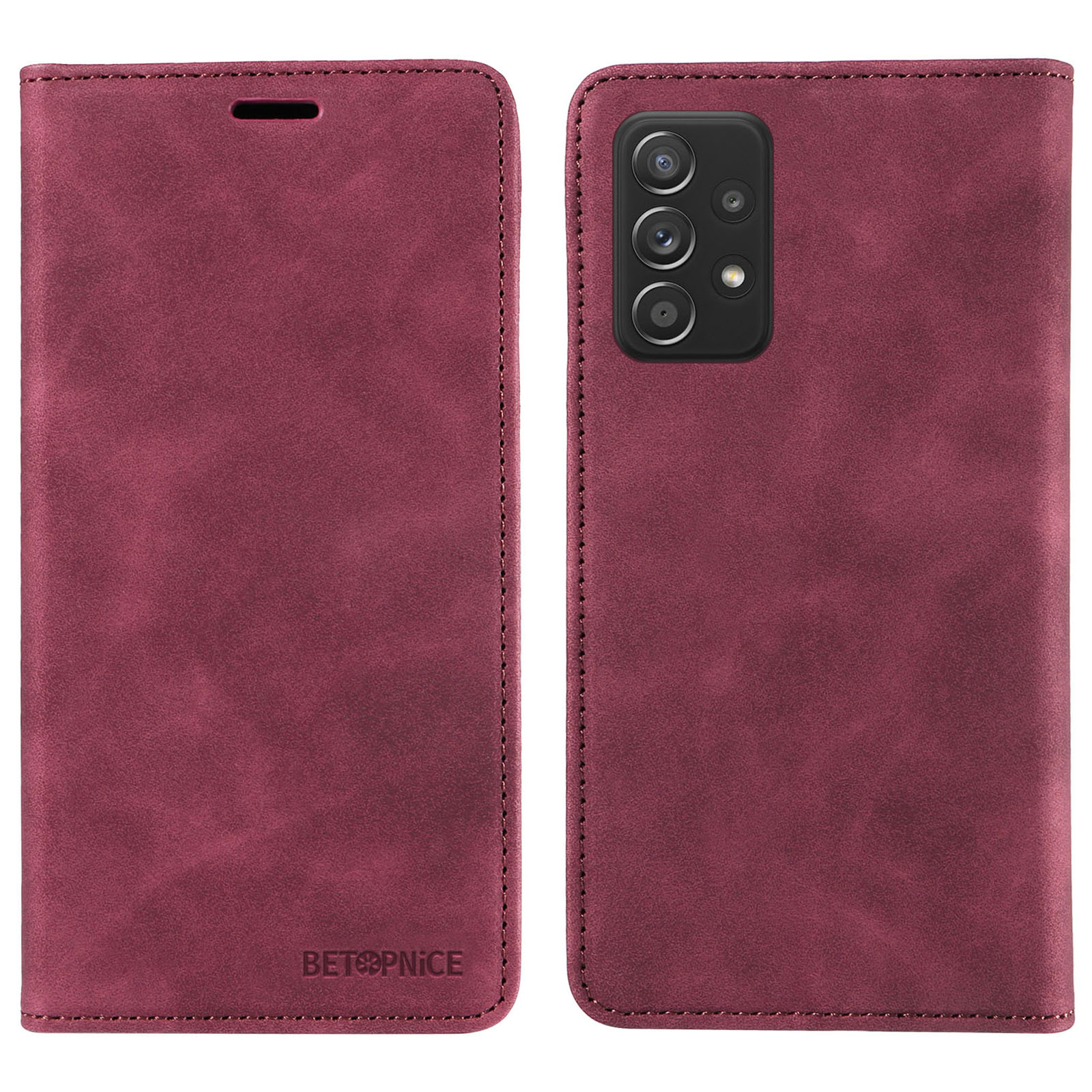 

Betopnice 003 Für Samsung Galaxy A52 4G / A52s 5g / A52 5G RFID Blockierende Flip Cover Wallet PU Lederständer Phone Hülle Hülle - Rot, Galaxy A52 4G