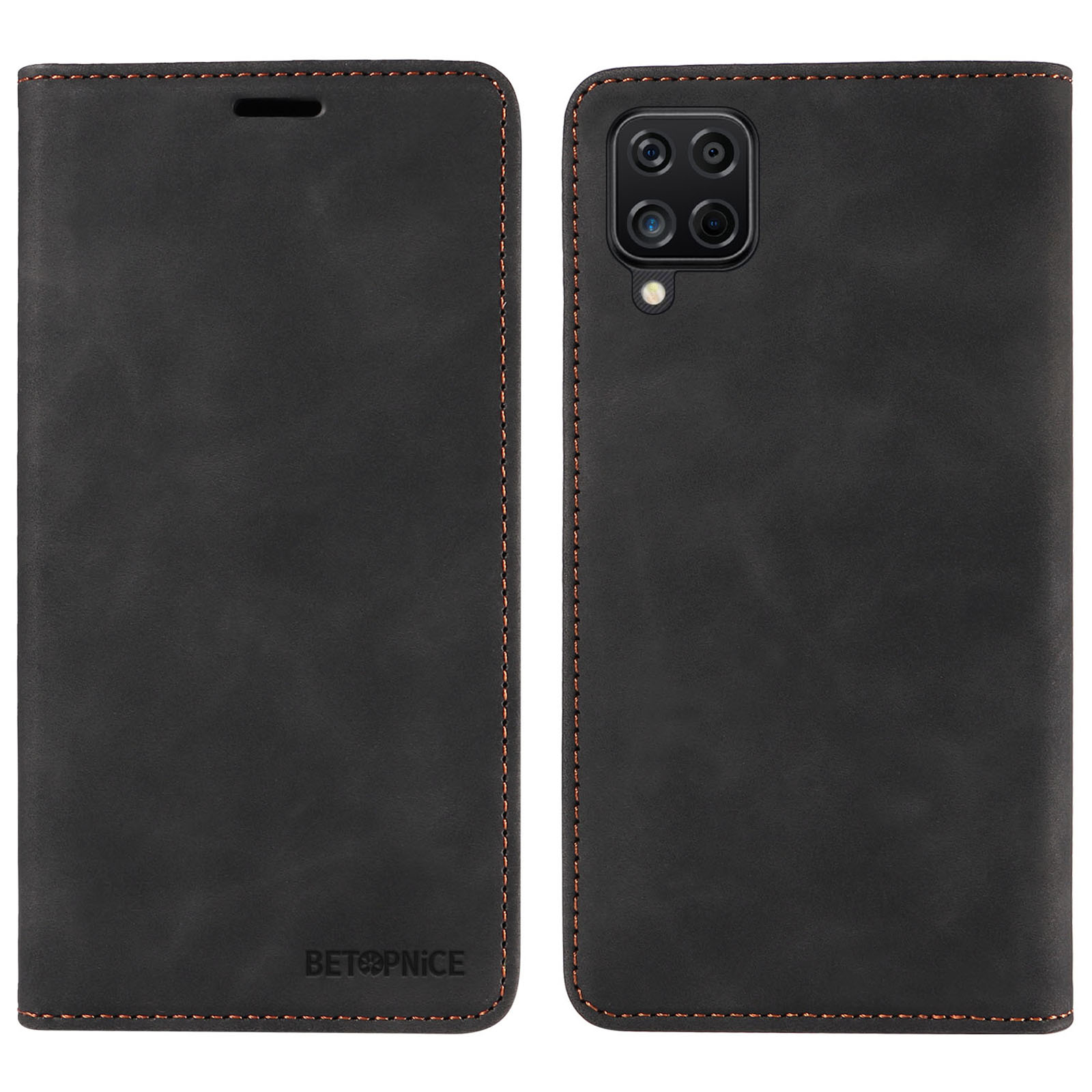 

Betopnice 003 Für Samsung Galaxy A12 / M12 / F12 PU Leder Flip Cover Ständer Phone Hülle RFID Blocking Wallet Wallet - Schwarz, Galaxy A12