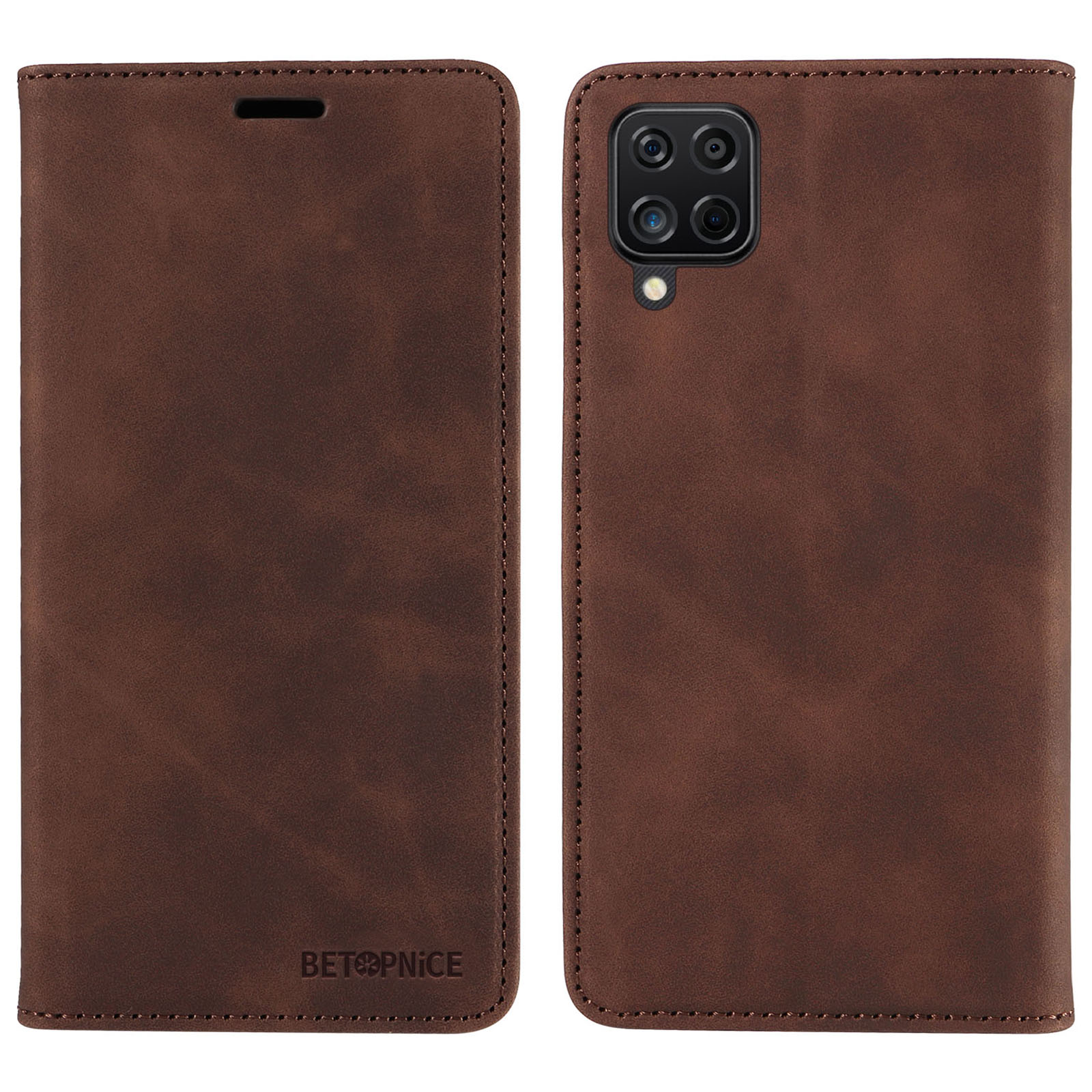

Betopnice 003 Für Samsung Galaxy A12 / M12 / F12 PU Leder Flip Cover Ständer Phone Hülle RFID Blocking Wallet Wallet - Braun, Galaxy A12
