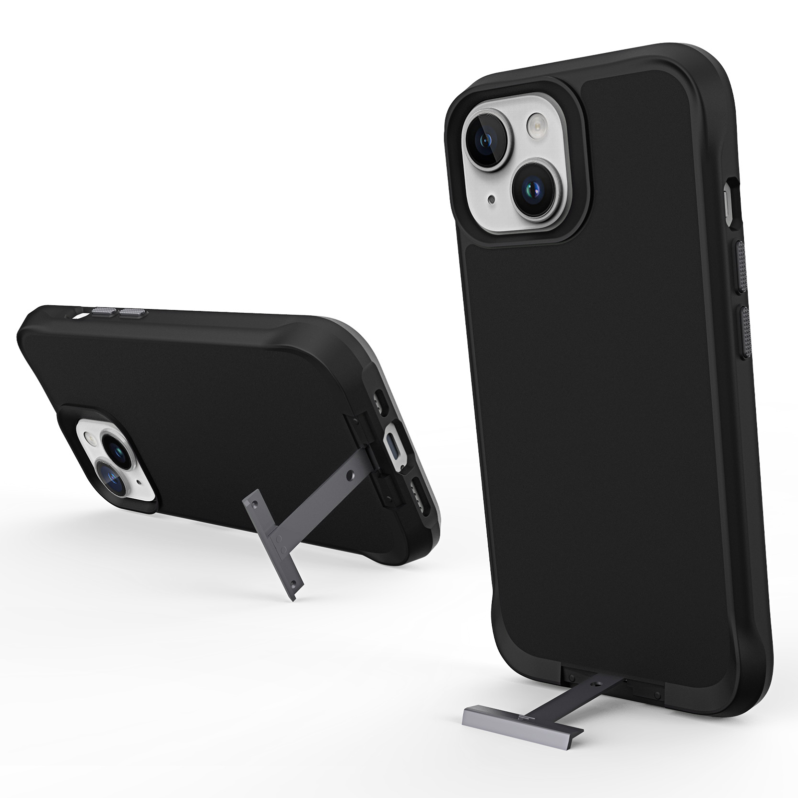 

Taurustar-serie Für Iphone 15 Plus Mikrofaserfutter PC+TPU Back Protector Phone Hülle Mit Pull-out-ständer - Schwarz, iPhone 14 Plus
