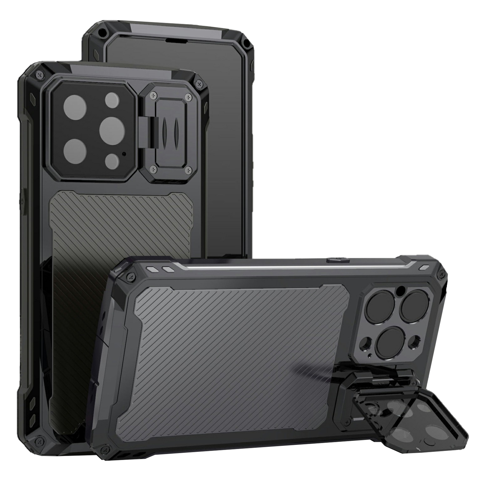 

Aluminiumlegierung+silicon+pet Film Phone Hülle Für Iphone 14 Pro Max Schockdcover Mit Dem Lens Kickstand - Schwarz, iPhone 14 Pro Max