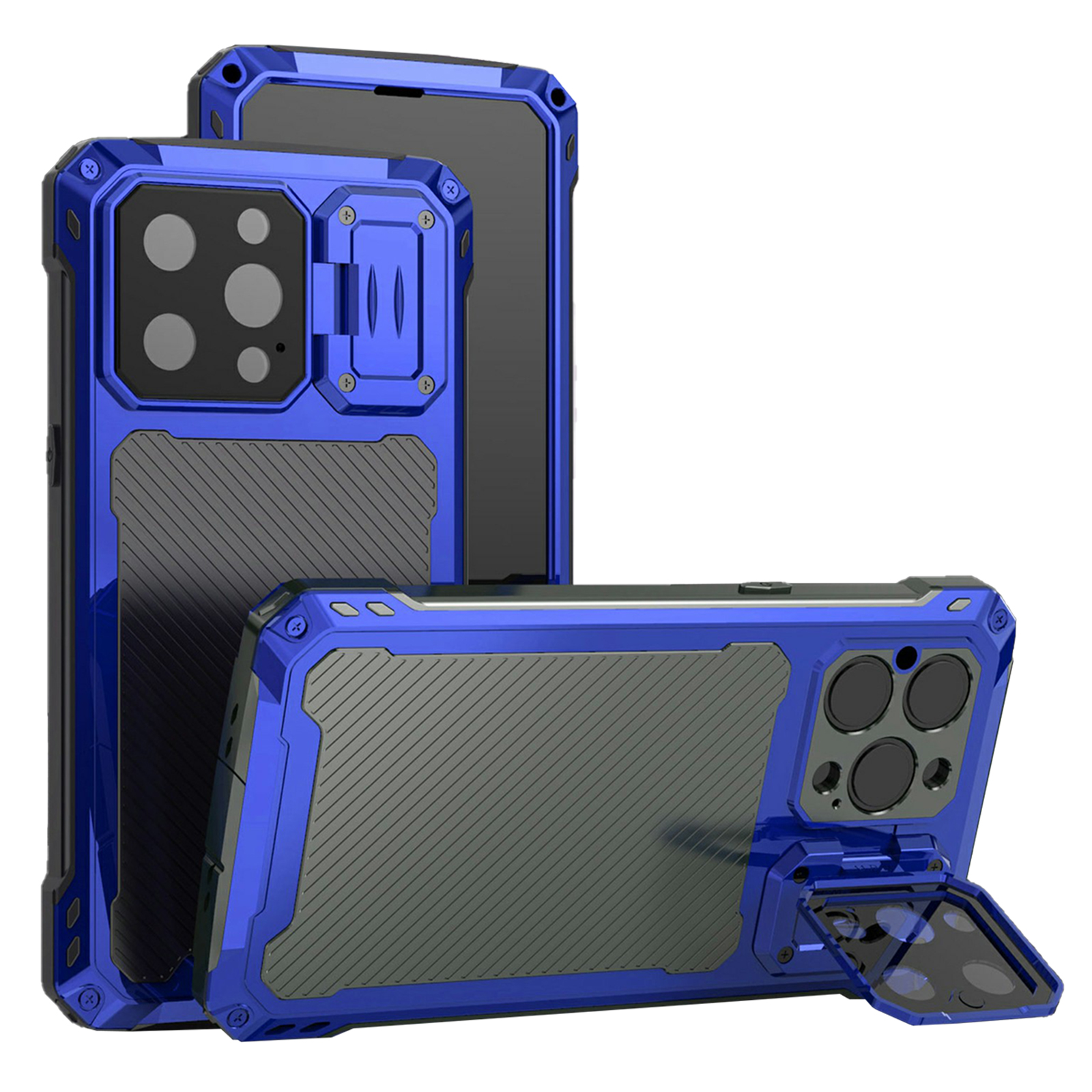 

Aluminiumlegierung+silicon+pet Film Phone Hülle Für Iphone 14 Pro Max Schockdcover Mit Dem Lens Kickstand - Blau, iPhone 14 Pro Max