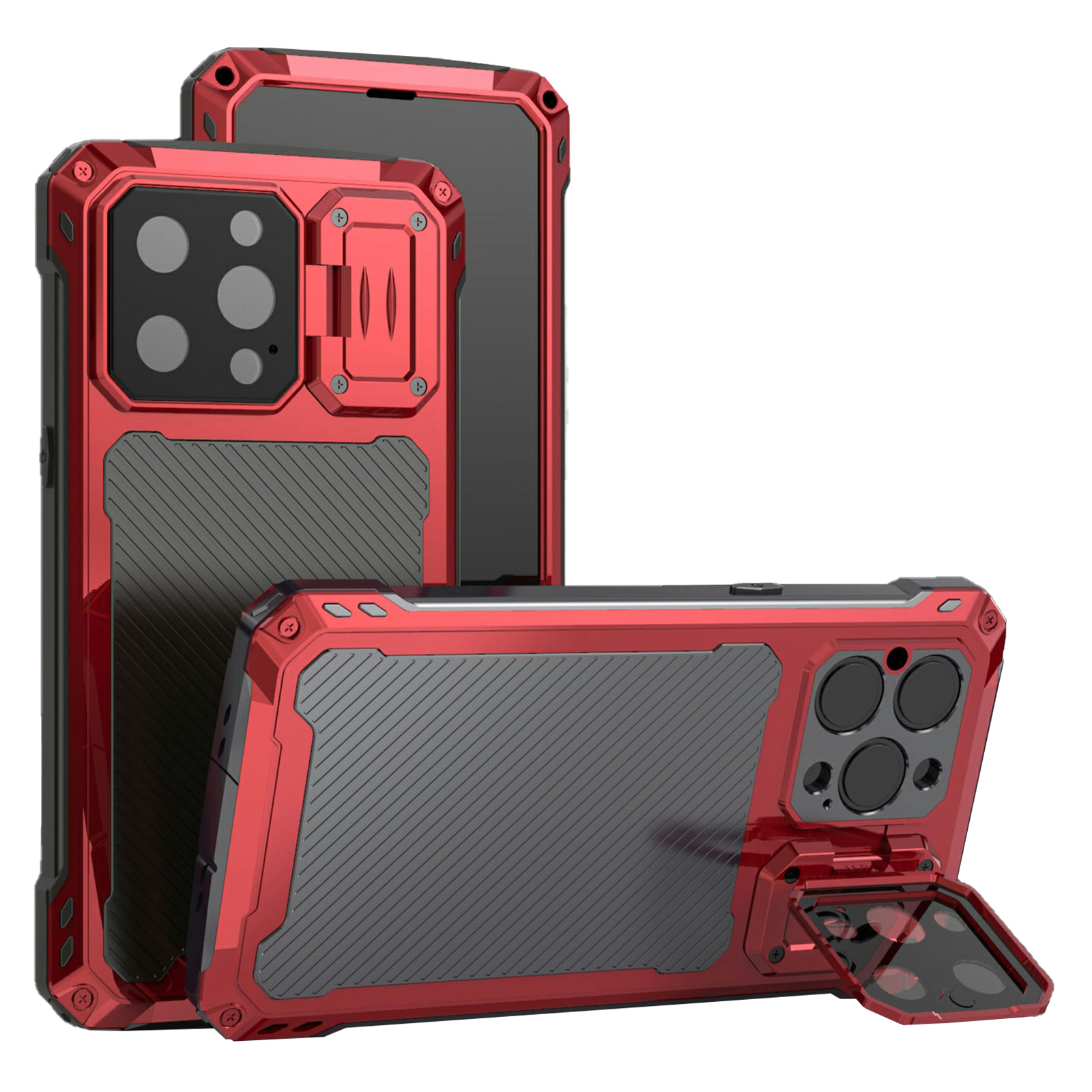 

Aluminiumlegierung+silicon+pet Film Phone Hülle Für Iphone 14 Pro Max Schockdcover Mit Dem Lens Kickstand - Rot, iPhone 14 Pro Max