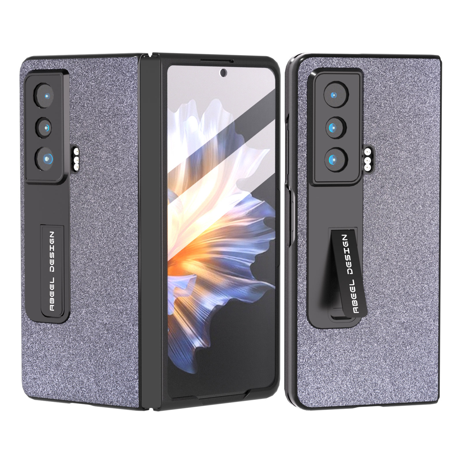 

ABEEL Für Ehrenmagie Gegen 5G PU Leder + PC Telefonhülle Bling Glitter Kickstand Cover - Schwarz, Honor Magic Vs 5G