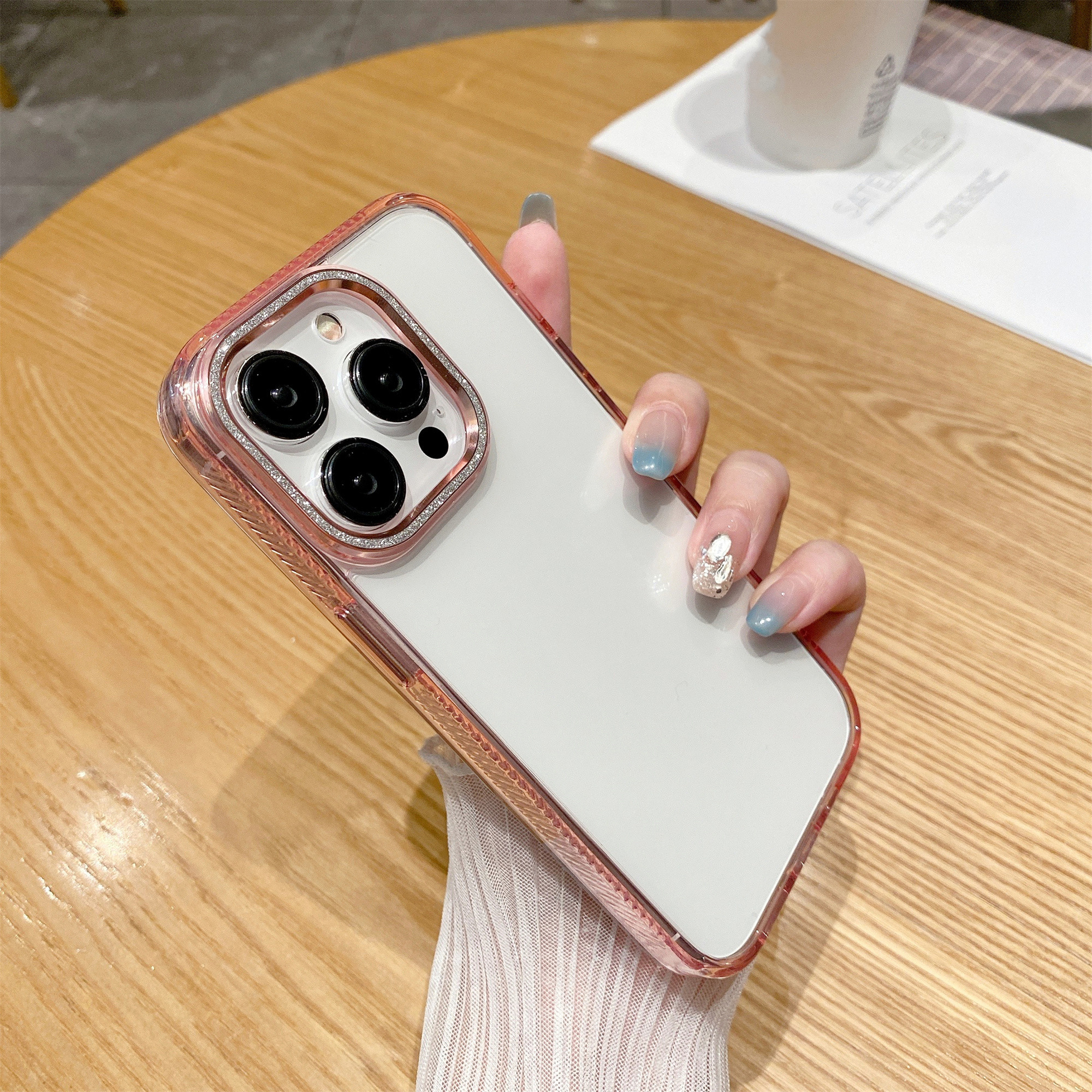 

Für Iphone 12 / 12 Pro 6,1 -zoll -glitzerkamera Rahmen Transparent TPU+PC -deckungs -telefonhülle Transparent - Rosa, iPhone 12