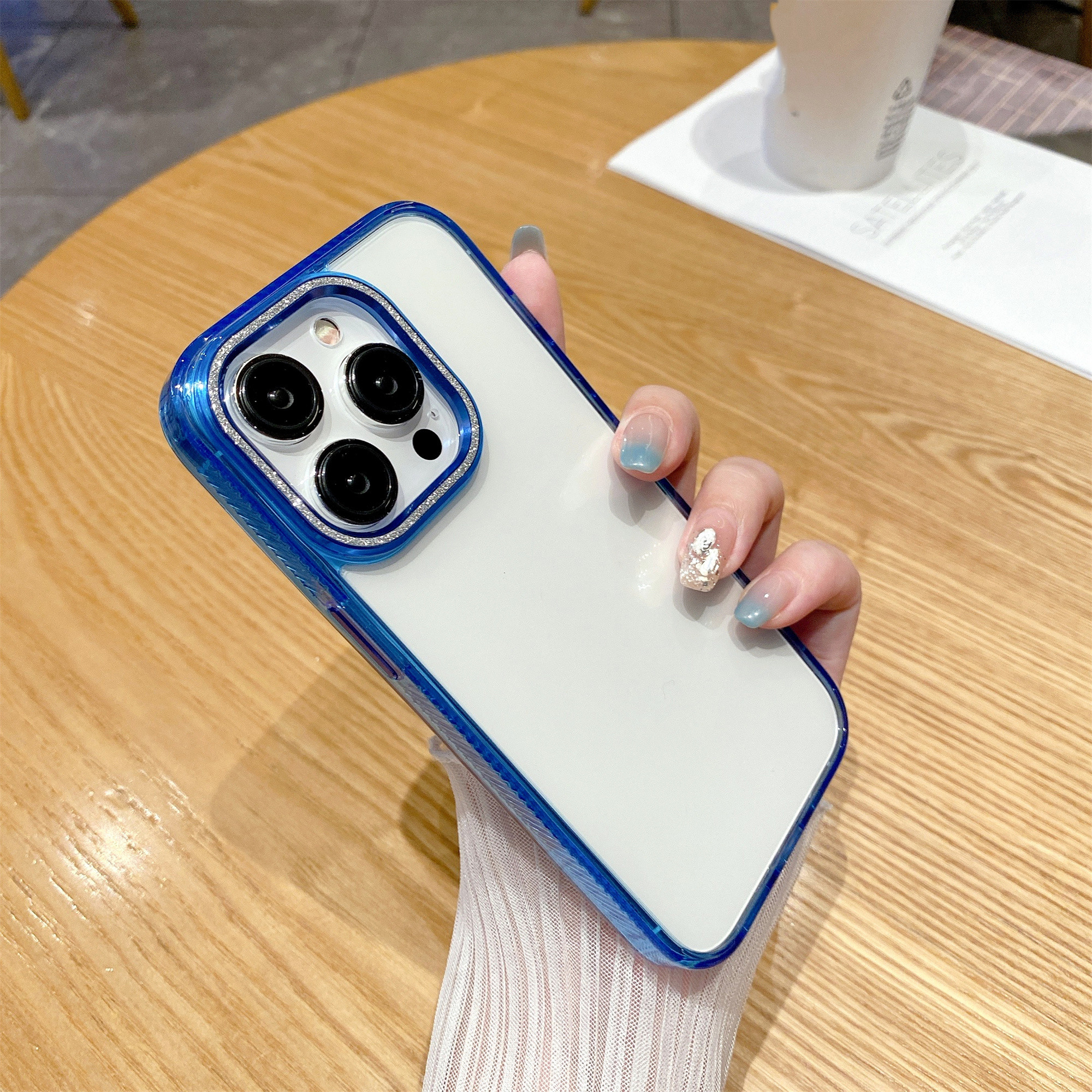 

Für Iphone 12 / 12 Pro 6,1 -zoll -glitzerkamera Rahmen Transparent TPU+PC -deckungs -telefonhülle Transparent - Blau, iPhone 12