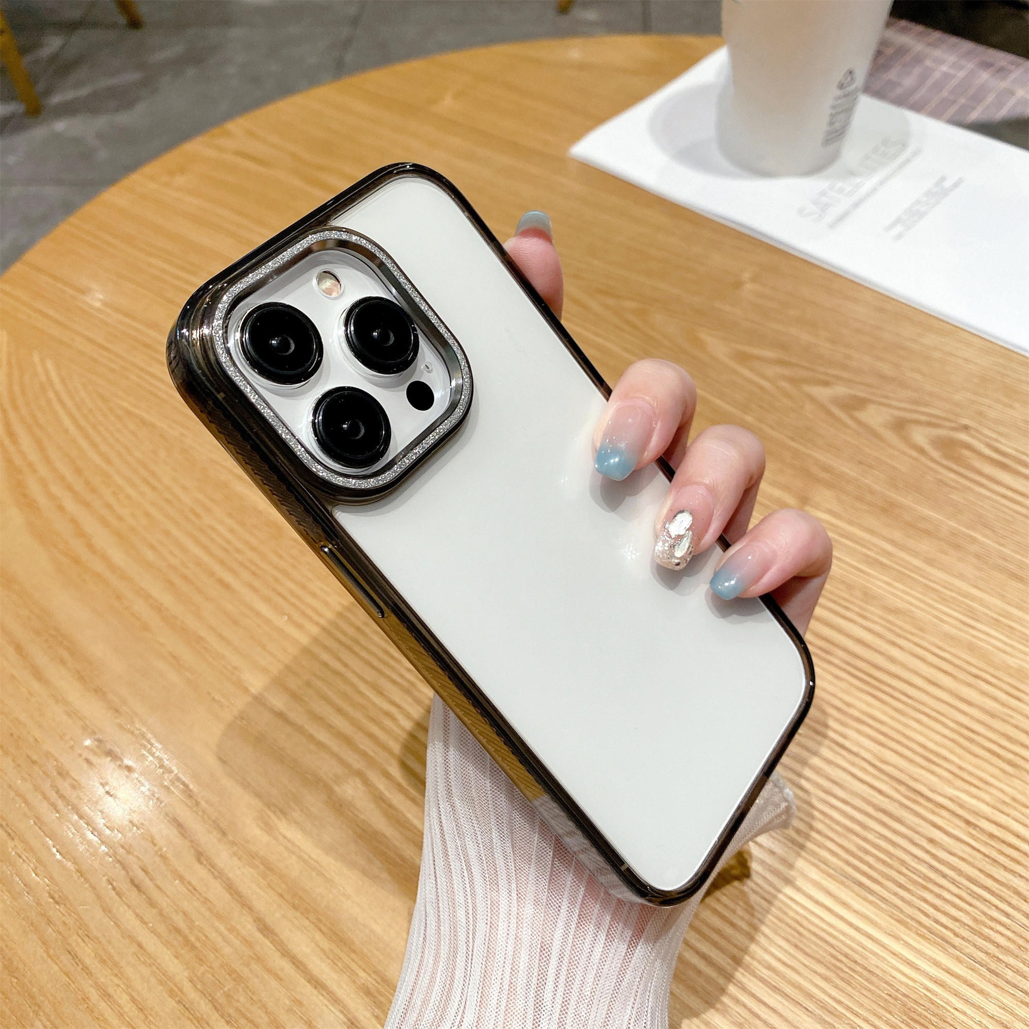 

Für Iphone 14 Pro Max Glitzer Kamera Frame Transparente Tpu+pc-abdeckung Anti-drop-telefonhülle - Schwarz, iPhone 14 Pro Max