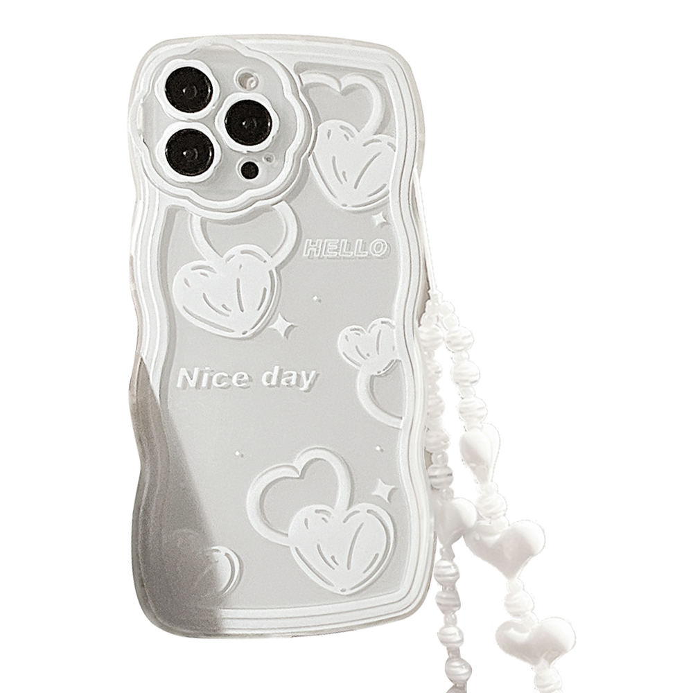 

Clear Heart Muster Cover Für Iphone 13 Pro 6,1 Zoll TPU -shell -wellenkanten -handy -handy Mit Handgelenkriemen, iPhone 13 Pro