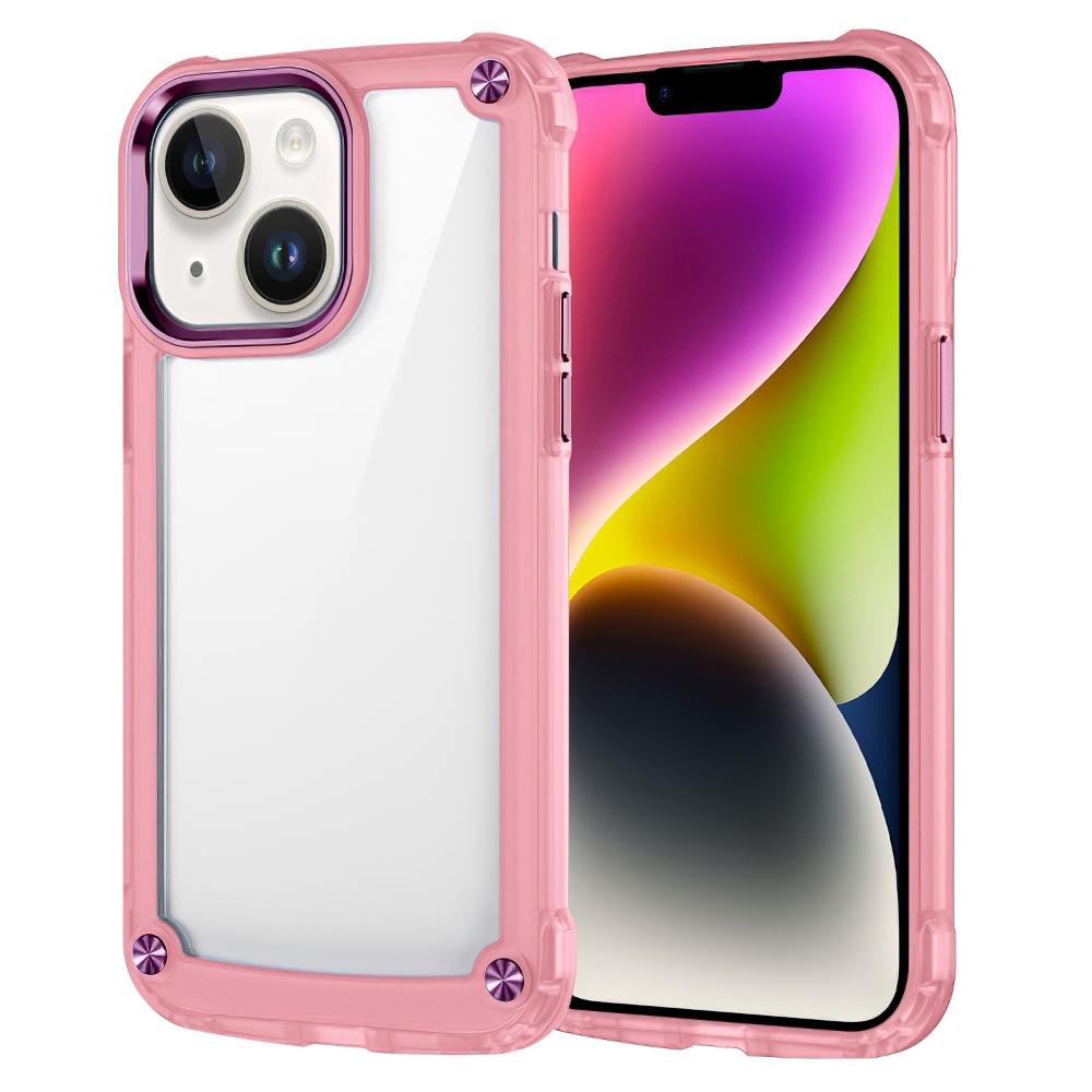 

Für Iphone 14 Plus Leges Lens Frame Phone Case Skin-touch PC+TPU Leigende Drofforte Cover - Transparent+rosa, iPhone 14 Plus