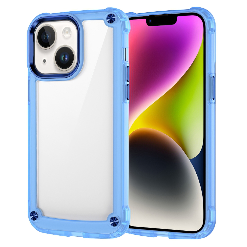 

Für Iphone 14 Plus Leges Lens Frame Phone Case Skin-touch PC+TPU Leigende Drofforte Cover - Transparent+blau, iPhone 14 Plus
