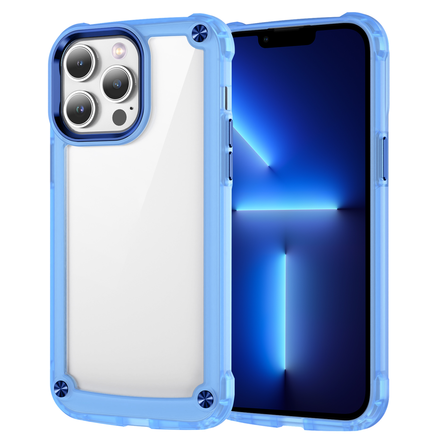 

Für Das Iphone 13 Pro Max. 6,7 Zoll PC+TPU Clear Phone Case Leges Lens Frame Schockdcoverabdeckung - Transparent+blau, iPhone 13 Pro Max