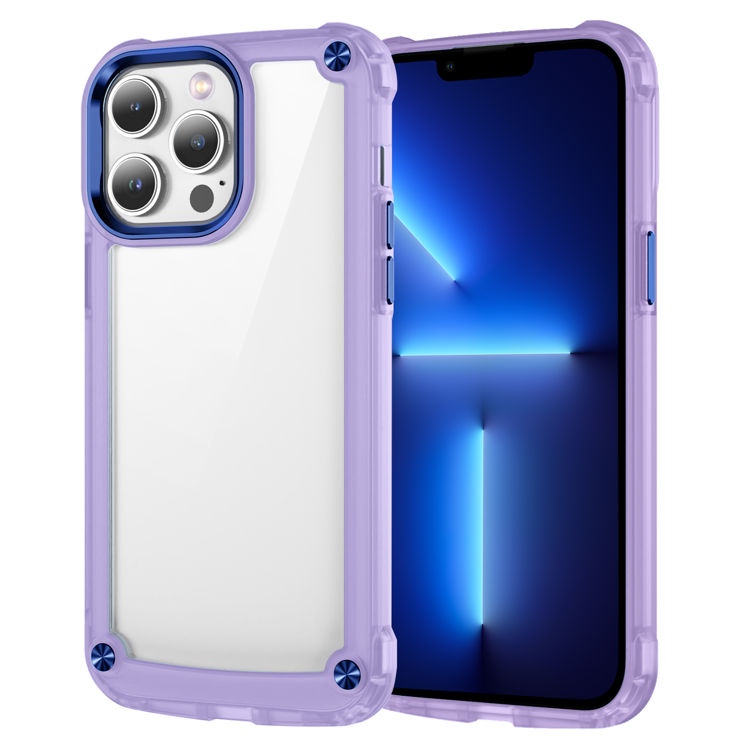 

Für Das Iphone 13 Pro Max. 6,7 Zoll PC+TPU Clear Phone Case Leges Lens Frame Schockdcoverabdeckung - Transparent+lila, iPhone 13 Pro Max