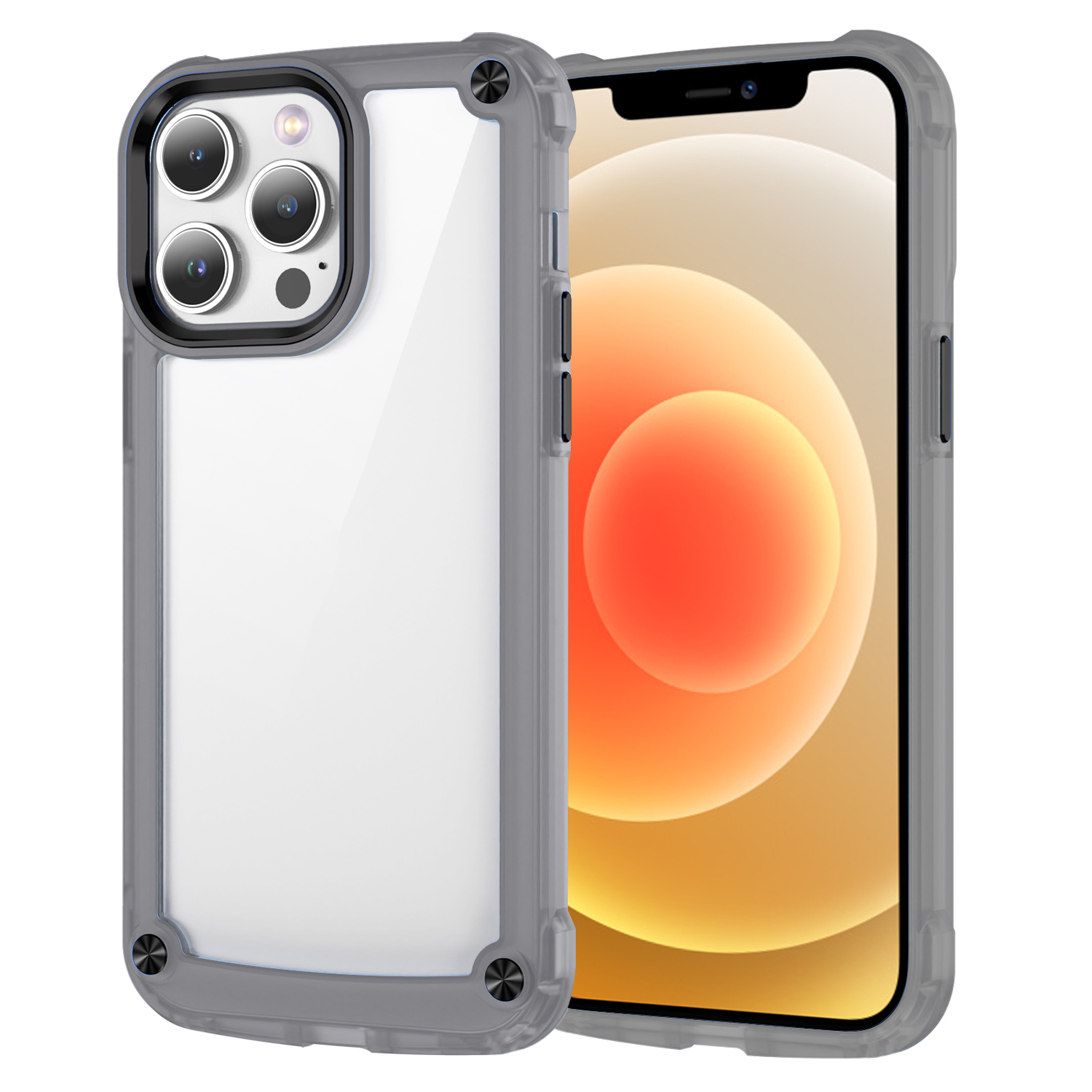 

Für Iphone 12 Pro Max. 6,7 -zoll -legierung Lens Frame Clear Case Hartpc + Soft TPU -telefonabdeckung - Transparent+schwarz, iPhone 12 Pro Max