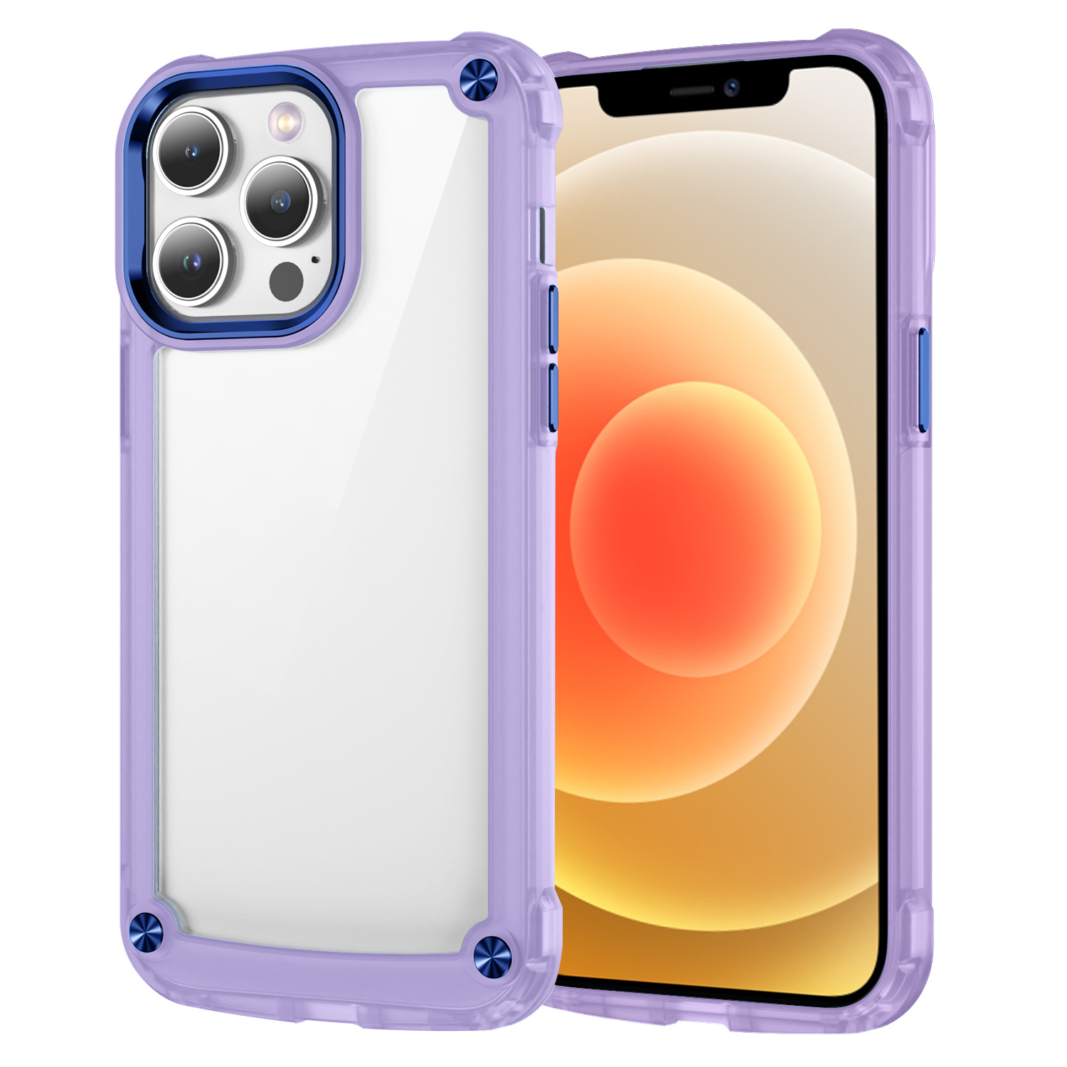 

Für Iphone 12 Pro Max. 6,7 -zoll -legierung Lens Frame Clear Case Hartpc + Soft TPU -telefonabdeckung - Transparent+lila, iPhone 12 Pro Max
