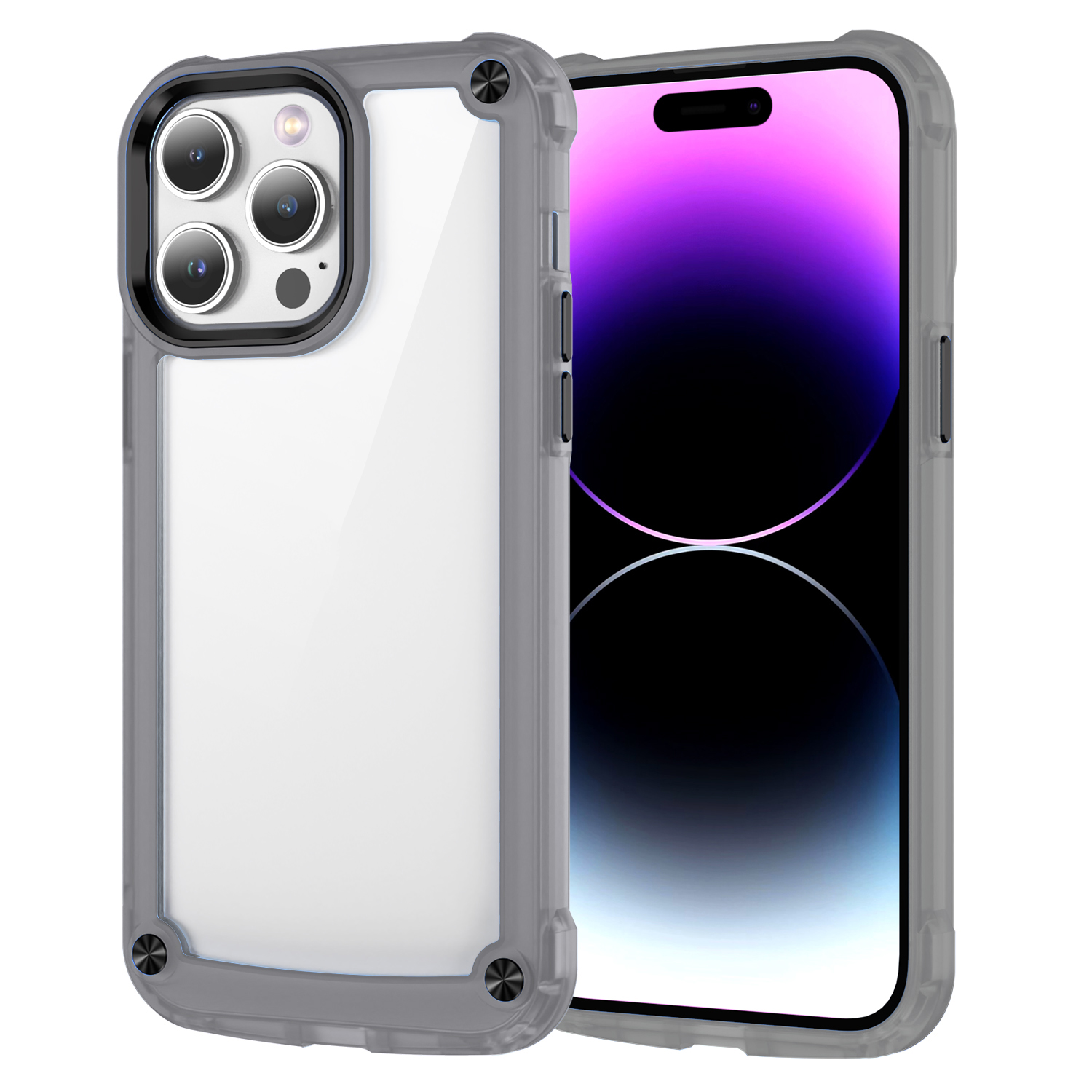 

Für Das Iphone 14 Pro Max Drop-proof Phone Case Skin-touch PC+TPU Clear Deckung Mit Legierungslinsenrahmen - Transparent+schwarz, iPhone 14 Pro Max