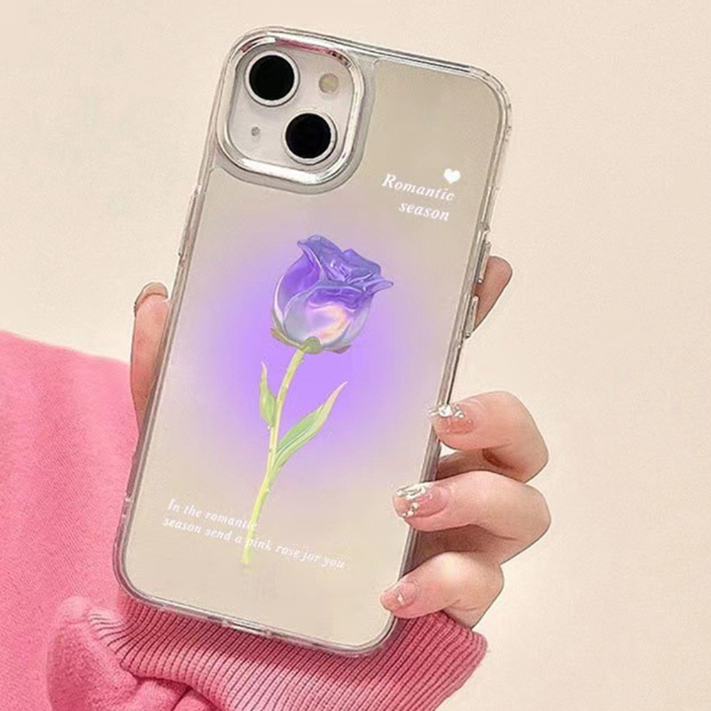 

Für Das Iphone 14 Spiegel Oberflächen -telefon Hülle Gradienten Rose Blütenblütenschockdosiger PC -abdeckung - Lila, iPhone 14