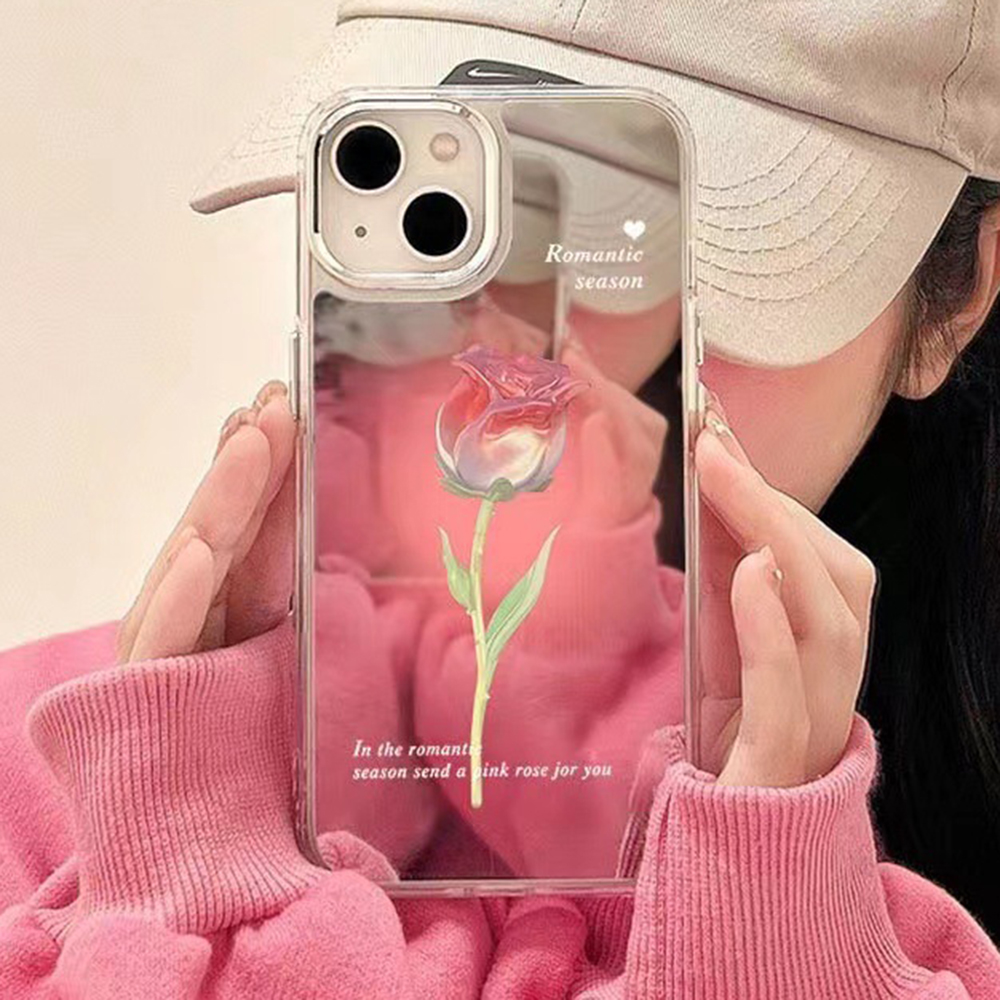 

Für Iphone 14 Plus Hard PC Phone Case Gradient Rose Blumenspiegel Oberflächenoberflächen Rückzugsabdeckung - Rosa, iPhone 14 Plus
