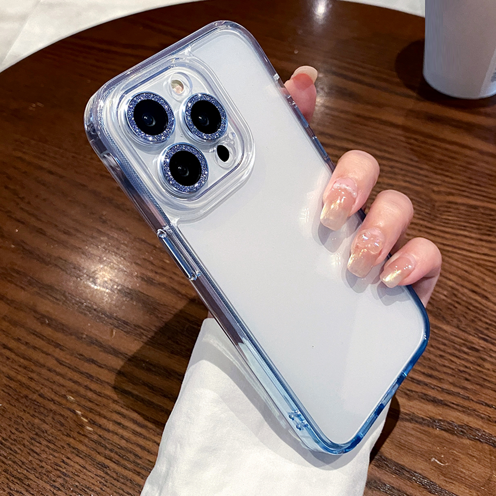 

Für Das Iphone 14 Pro Glitter Objektiv Ring Phone Case Gradient Clear TPU+PC -abdeckung Mit Glaslinsenschutzschutz - Transparent Blau, iPhone 14 Pro