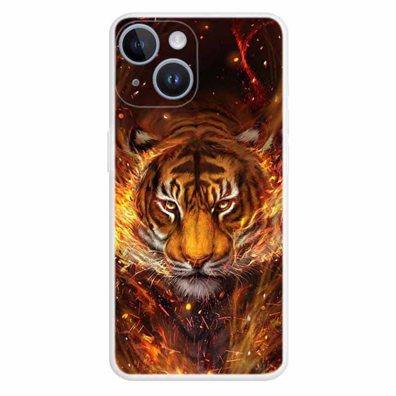 

Für Das Iphone 15 Plus Flexibler TPU -telefonschutz -koffer -muster -print -design -deckungsabdeckung - Flammen Tiger, iPhone 15 Plus
