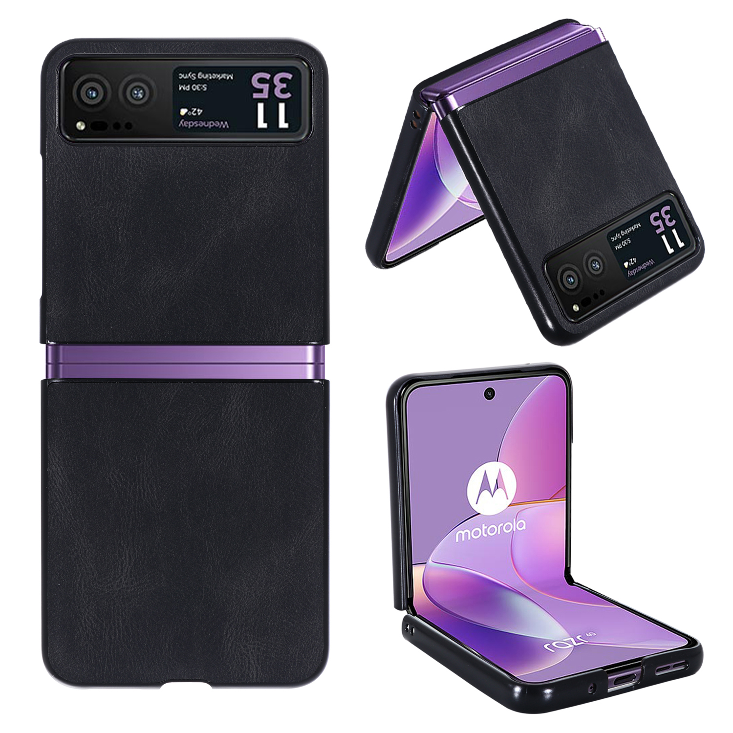 

Für Motorola Razr 40 5G PU Leder + Harte PC -shell -retro -textur -schockdelefonabdeckung - Schwarz, Motorola Razr 40 5G