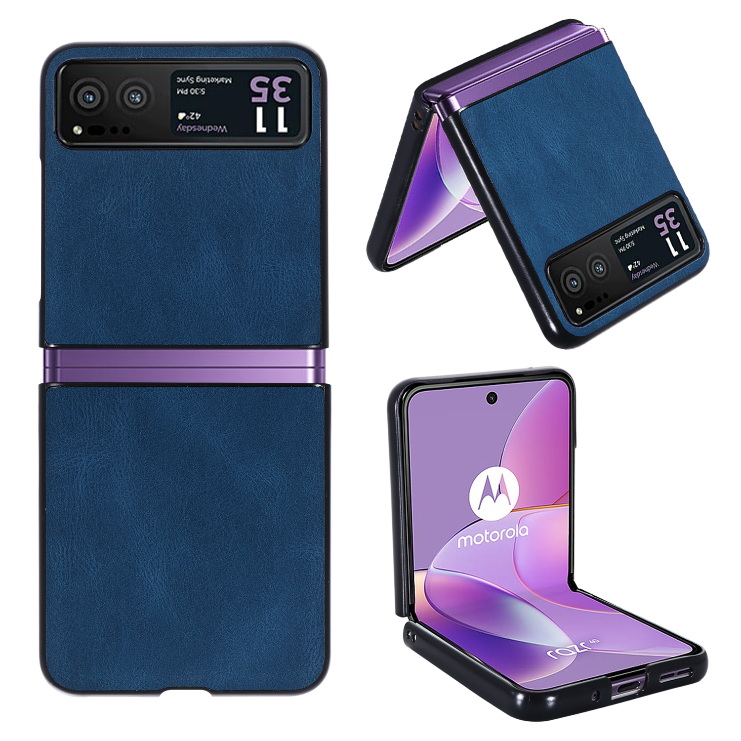 

Für Motorola Razr 40 5G PU Leder + Harte PC -shell -retro -textur -schockdelefonabdeckung - Blau, Motorola Razr 40 5G