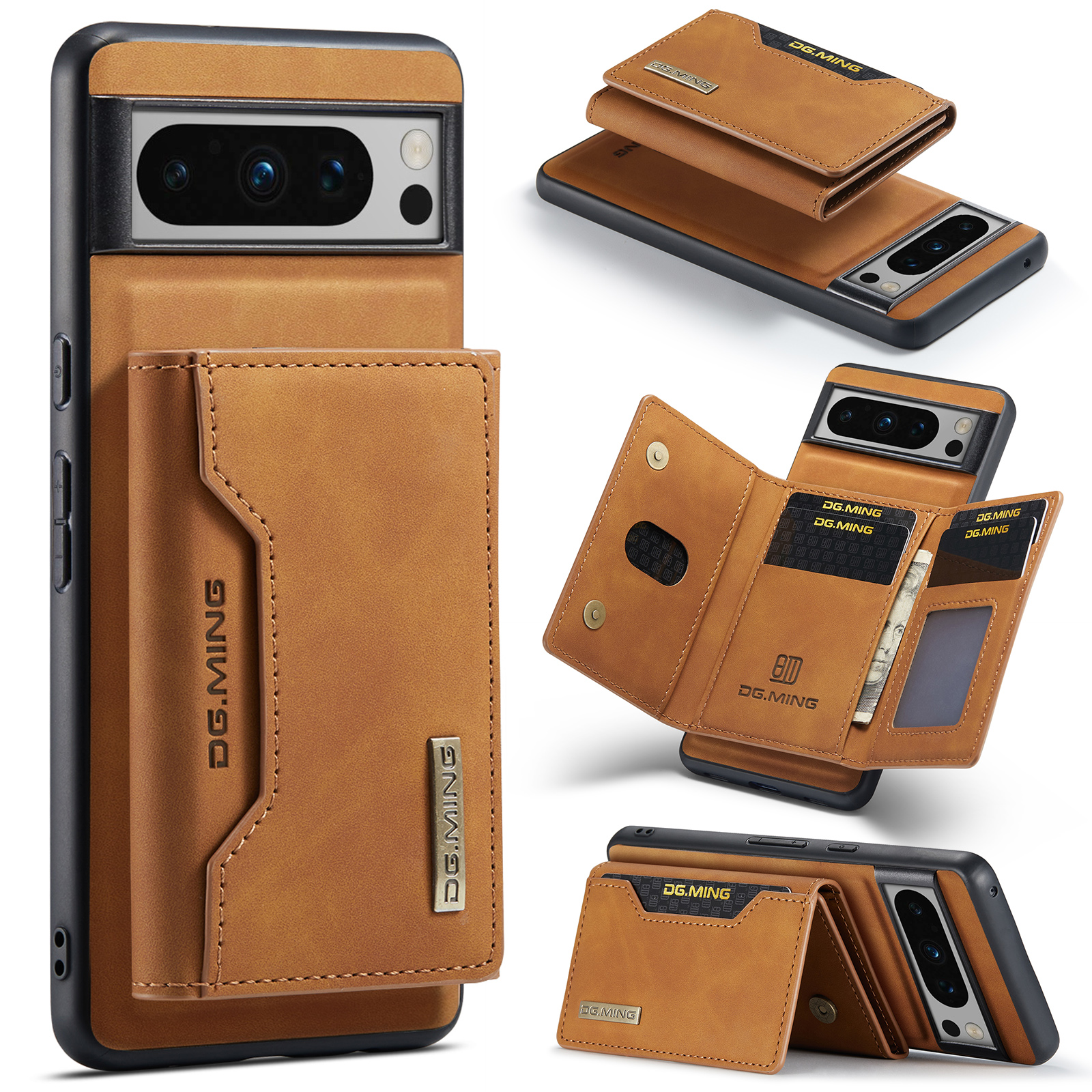 

Dg. Ming M2 -serie Für Google Pixel 8 Pro Lederbeschichtete PC+TPU Magnetabendbarer Rückzugsabdeckung Kickstand Wallet Telefonhülle - Braun, Google Pixel 8 Pro