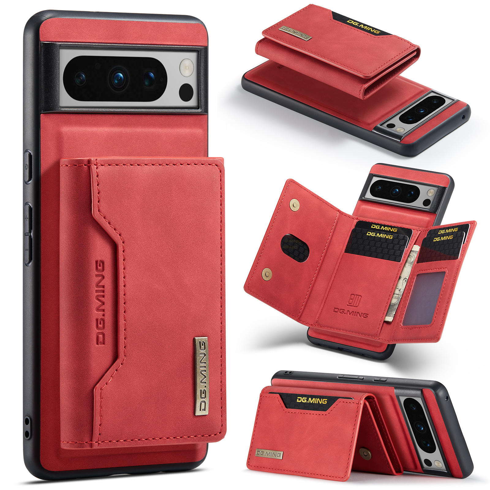 

Dg. Ming M2 -serie Für Google Pixel 8 Pro Lederbeschichtete PC+TPU Magnetabendbarer Rückzugsabdeckung Kickstand Wallet Telefonhülle - Rot, Google Pixel 8 Pro