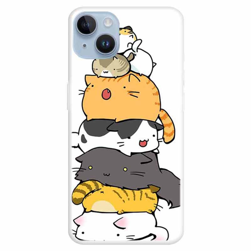 

Für Das Iphone 15 Plus-muster-design Soft Tpu-hülle Schockdichte Anti-kratzer-schutzabdeckung - Gestapelte Katze, iPhone 15 Plus
