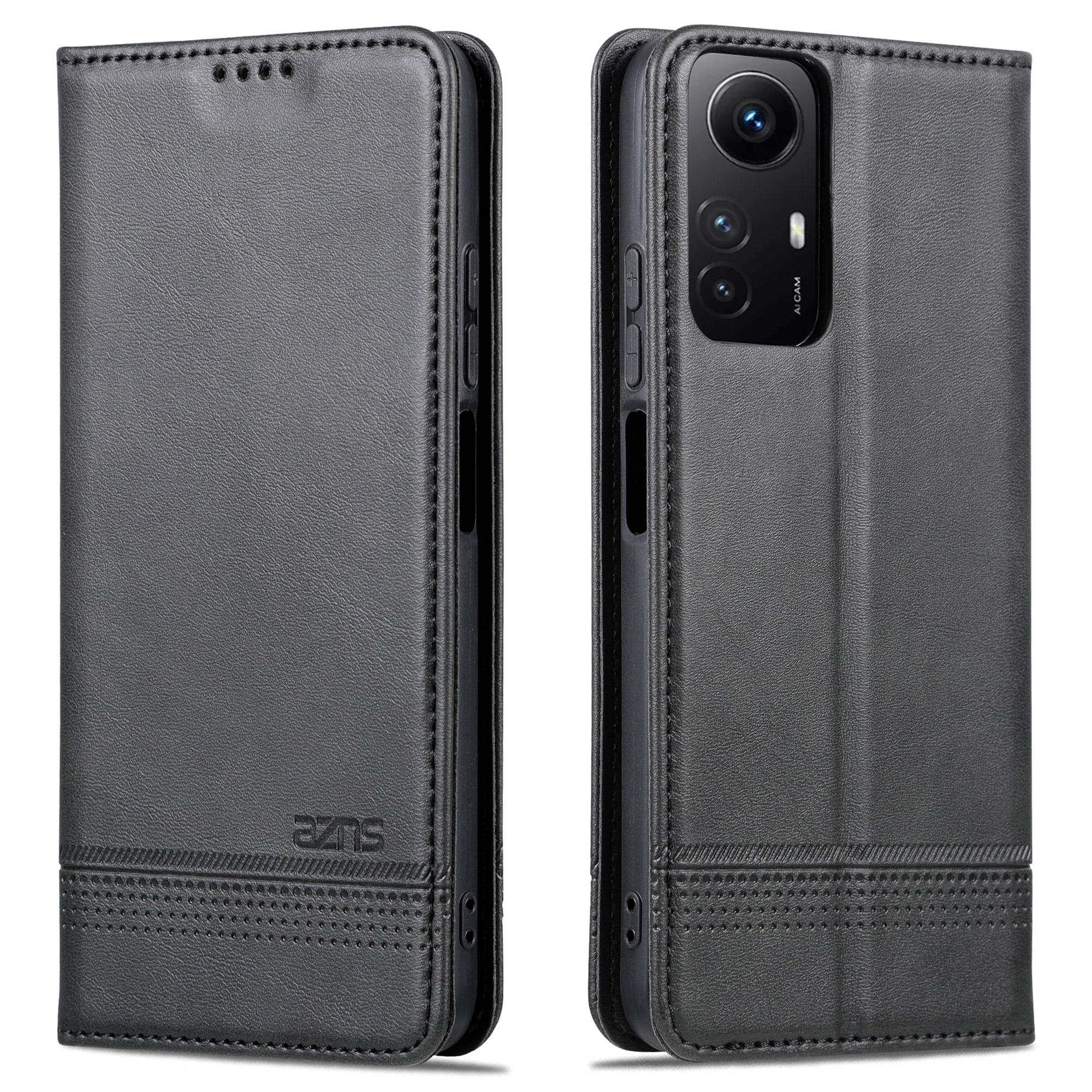

Azns Für Xiaomi Redmi Note 12s 4G Aussichtständer PU Leder Brieftasche Hülle Flip Folio Telefonabdeckung - Schwarz, Xiaomi Redmi Note 12S 4G