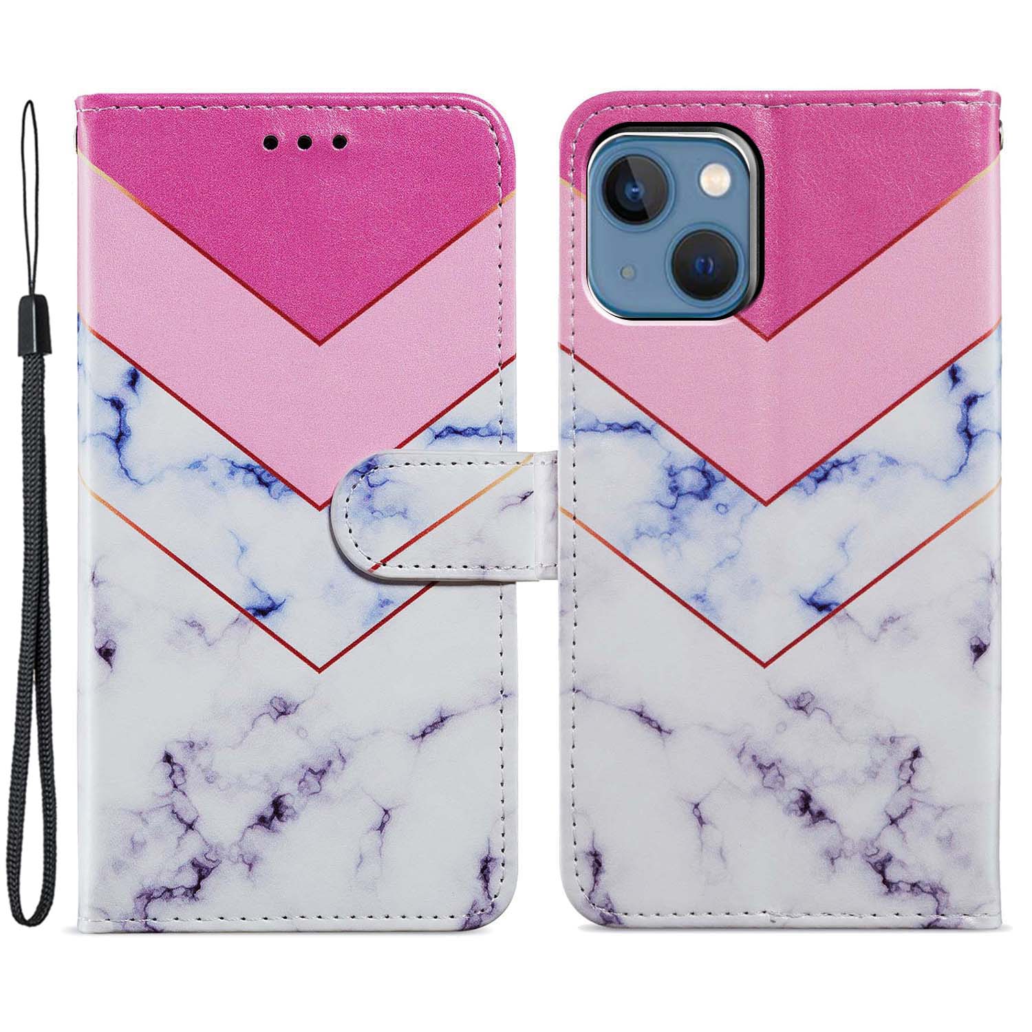 

Für Iphone 15 PU Leder Flip Cover Wallet Ständer Muster Druckphase Mit Riemen - Rauch Marmor, iPhone 15