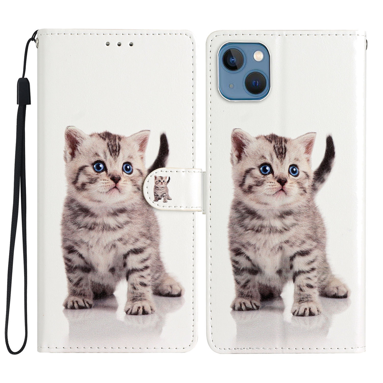 

Für Das Iphone 15 Plus Brieftasche Hülle PU Ledermuster -druckständer Telefonabdeckung Mit Riemen - Süße Katze, iPhone 15 Plus