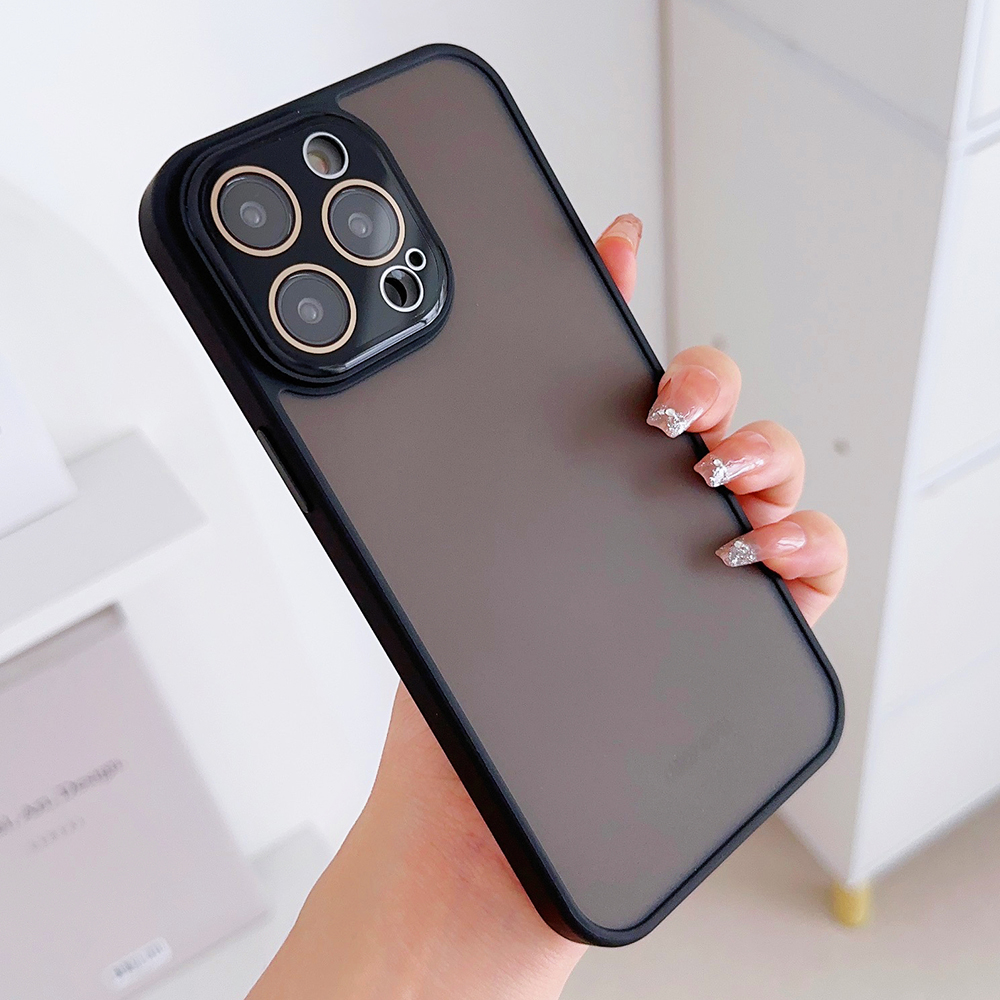 

Für Das Iphone 14 Pro Skin-touch-telefon Hülle Pc+tpu-anti-drop-abdeckung Mit Glaslinsenschutzschutz - Matt-schwarz, iPhone 14 Pro