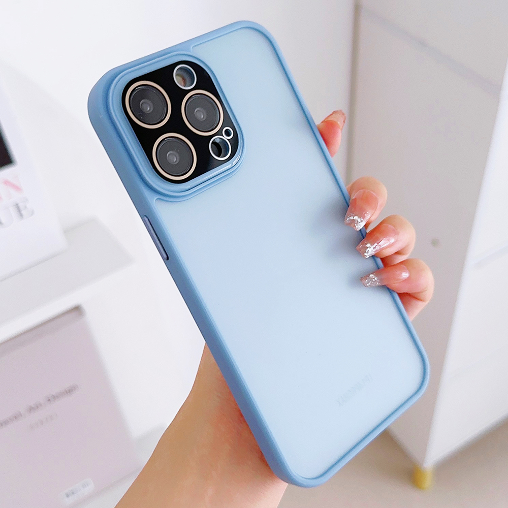 

Für Das Iphone 14 Pro Skin-touch-telefon Hülle Pc+tpu-anti-drop-abdeckung Mit Glaslinsenschutzschutz - Blau, iPhone 14 Pro