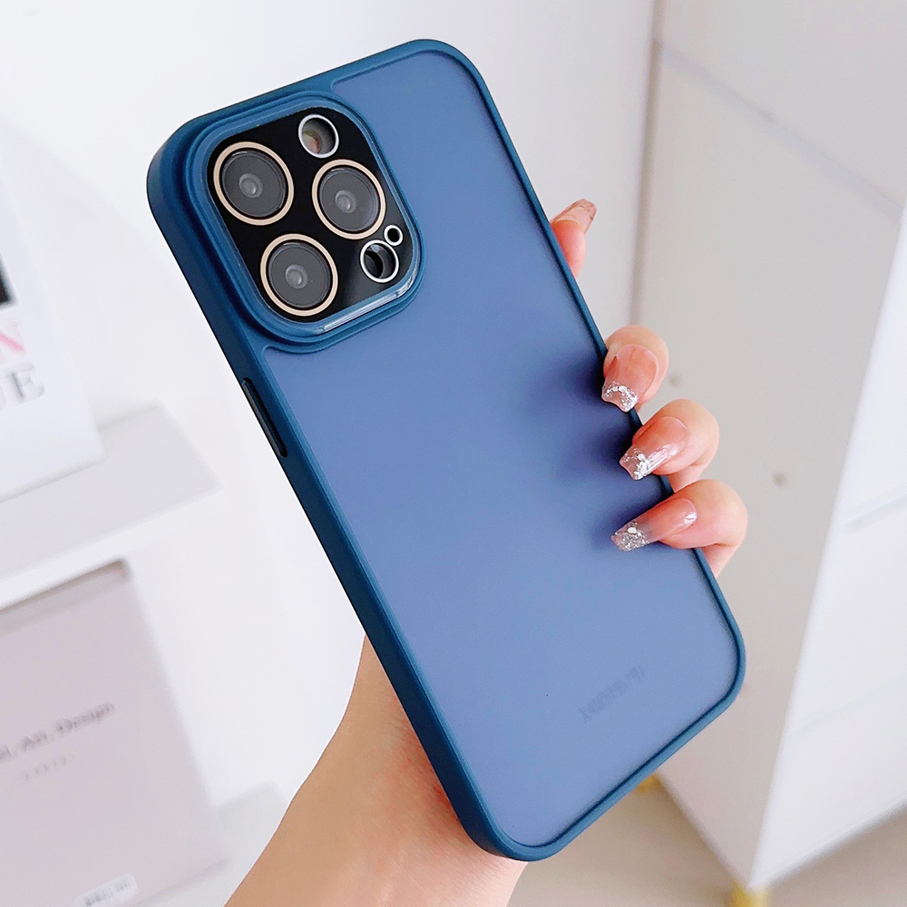 

Für Das Iphone 13 Pro Max Pc+tpu-telefonhülle Anti-scratch Skin-touch-telefonabdeckung Mit Glaslinsenschutzschutz - Saphir, iPhone 13 Pro Max