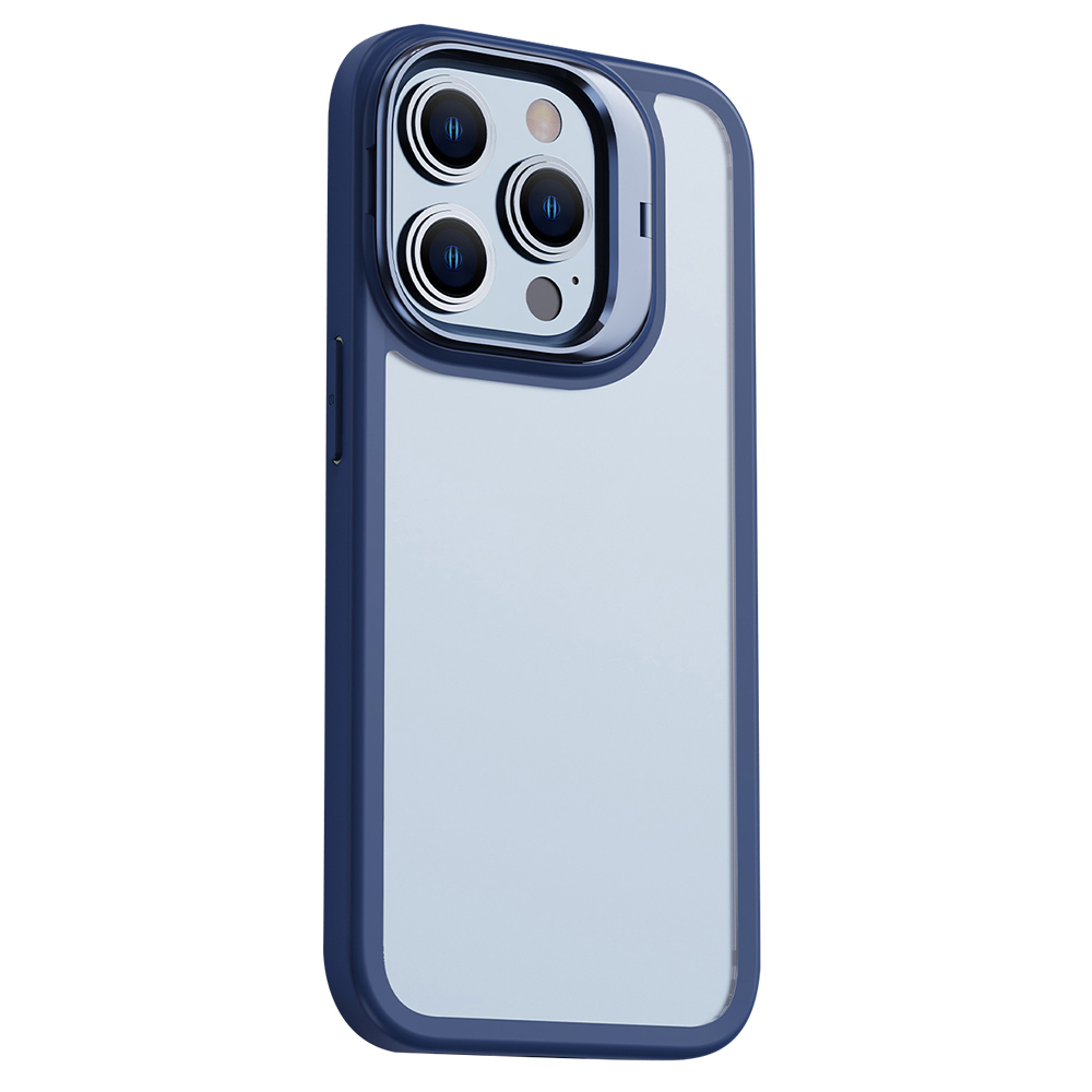 

X-Level Für Iphone 14 Pro PC+TPU Matte Telefonhülle Aluminiumlegierung Unsichtbarer Kickstand Cover - Blau, iPhone 14 Pro