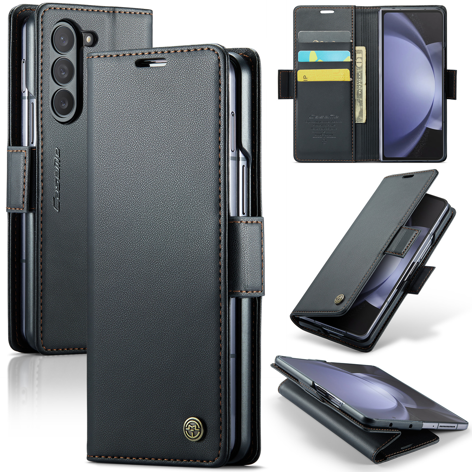 

Caseme 023 -serie Für Samsung Galaxy Z Fold5 5G RFID Blocking Wallet Leder Hülle Telefonständer Cover - Schwarz, Galaxy Z Fold5 5G