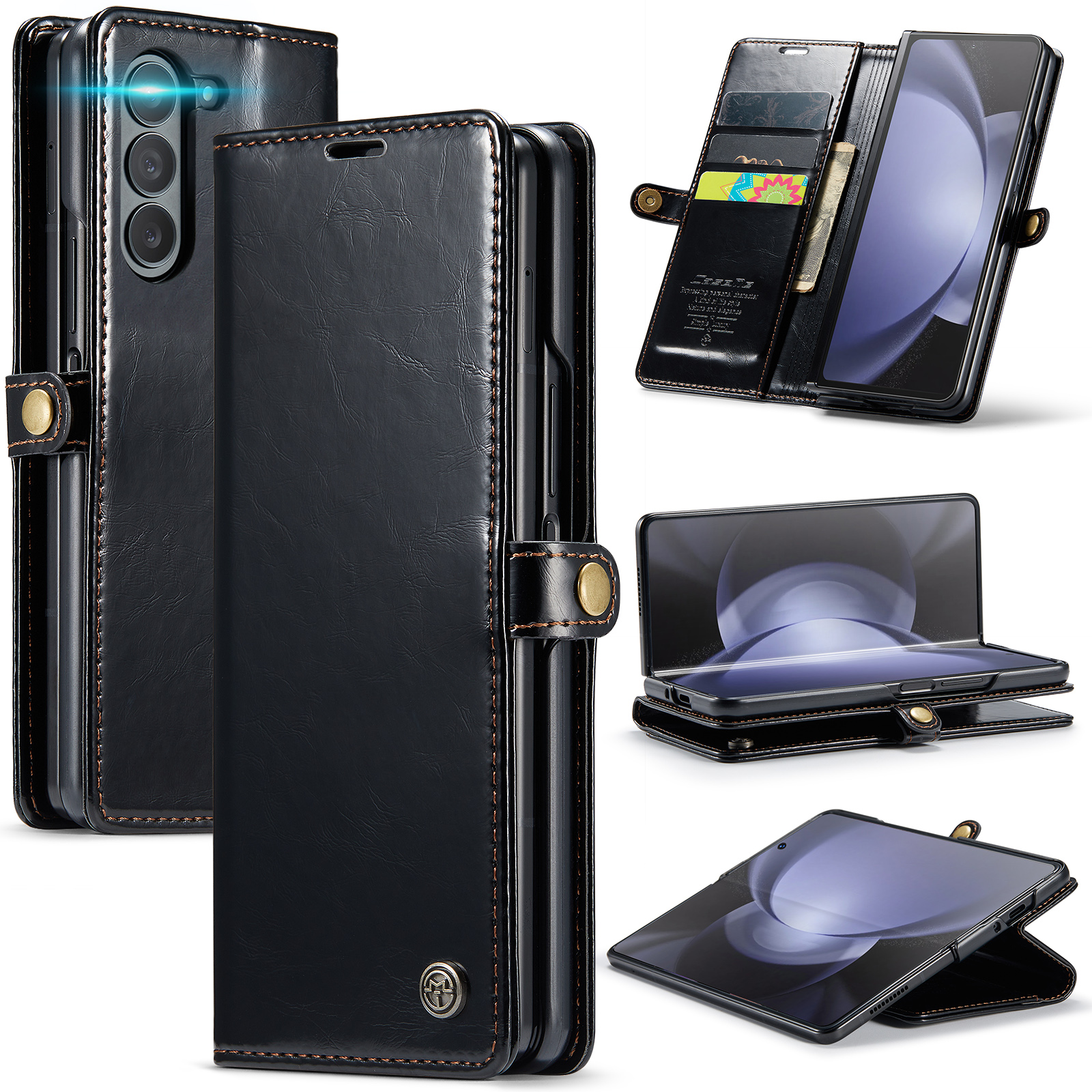 

Caseme 003 -serie Für Samsung Galaxy Z Fold5 5G Wallet Phone Hülle Waxy Crazy Horse Texture Ständer Lederabdeckung - Schwarz, Galaxy Z Fold5 5G