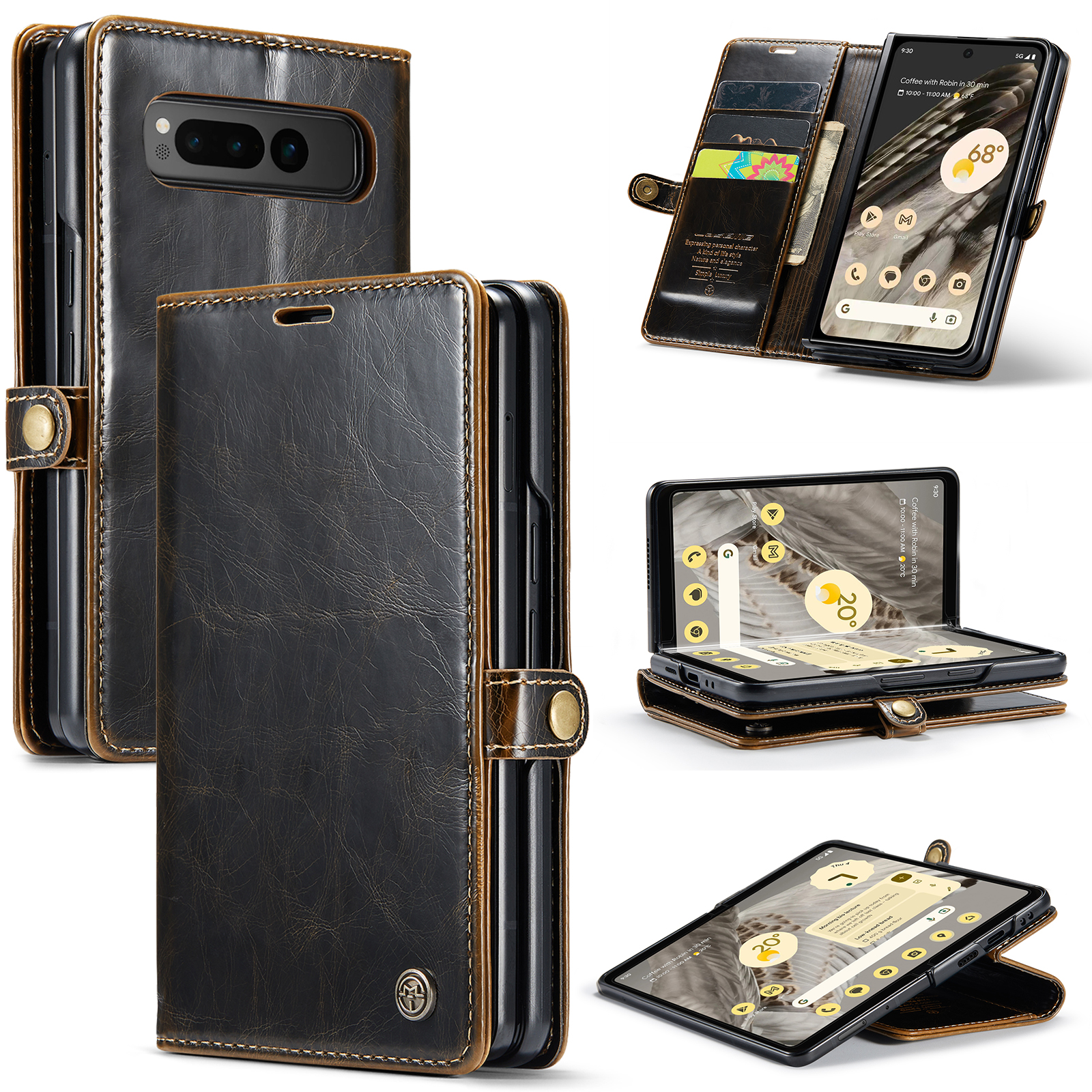 

Caseme 003 Serie Waxy Crazy Horse Textur PU -telefon Hülle Für Google Pixel Fold Wallet Telefonabdeckung Mit Stand - Kaffee, Google Pixel Fold