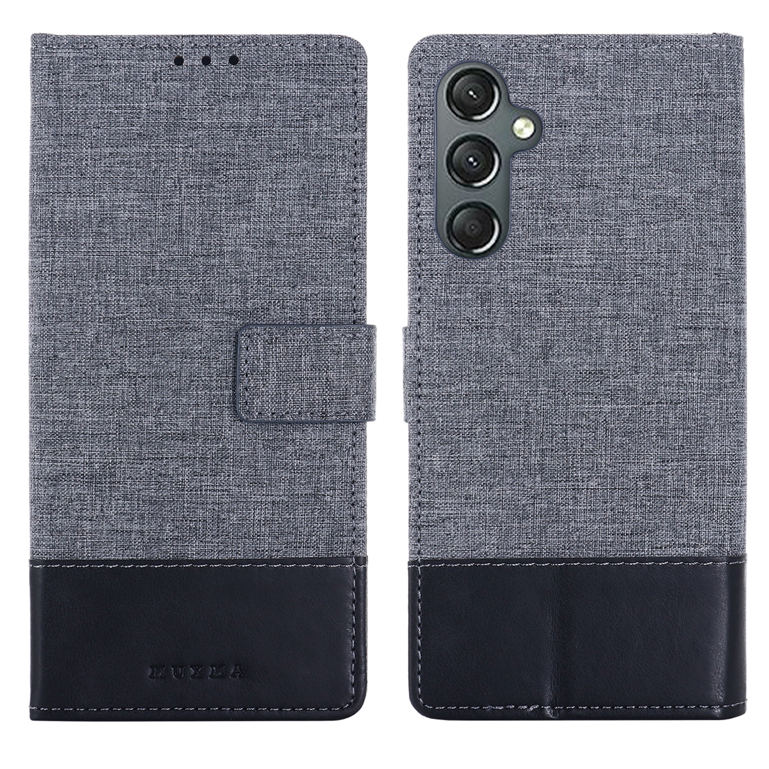 

MUXMA MX102 Für Samsung Galaxy A24 4G Leinwand PU Lederspleiß Hülle Brieftasche Schutzhilfe - Schwarz, Galaxy A24 4G