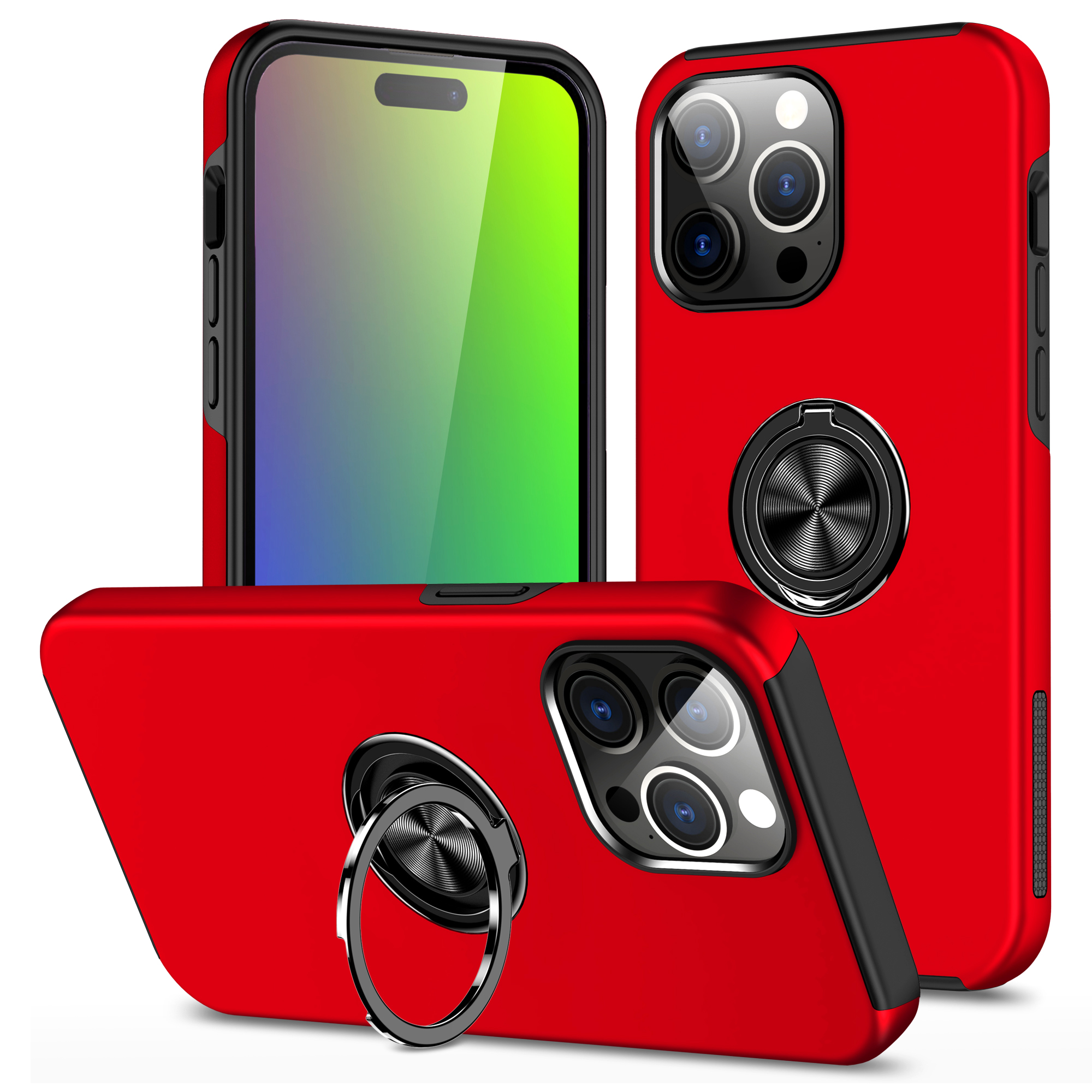 

Für Das Iphone 15 Pro Max Ringhalter Kickstand-telefonabdeckung Pc+tpu-anti-drop-back-hülle - Rot, iPhone 15 Pro Max