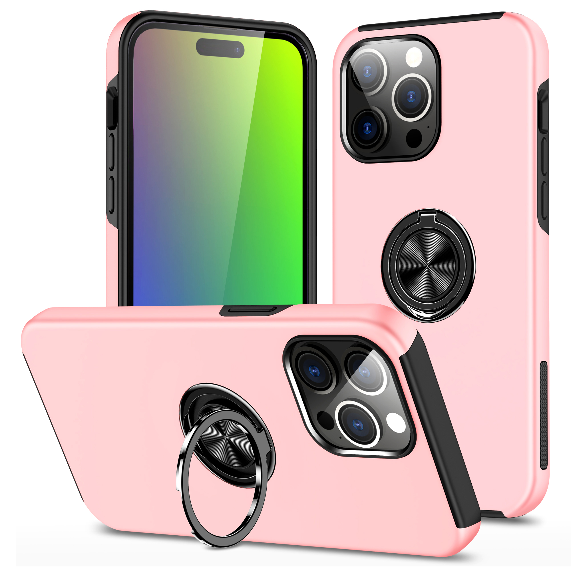 

Für Das Iphone 15 Pro Max Ringhalter Kickstand-telefonabdeckung Pc+tpu-anti-drop-back-hülle - Roségold, iPhone 15 Pro Max