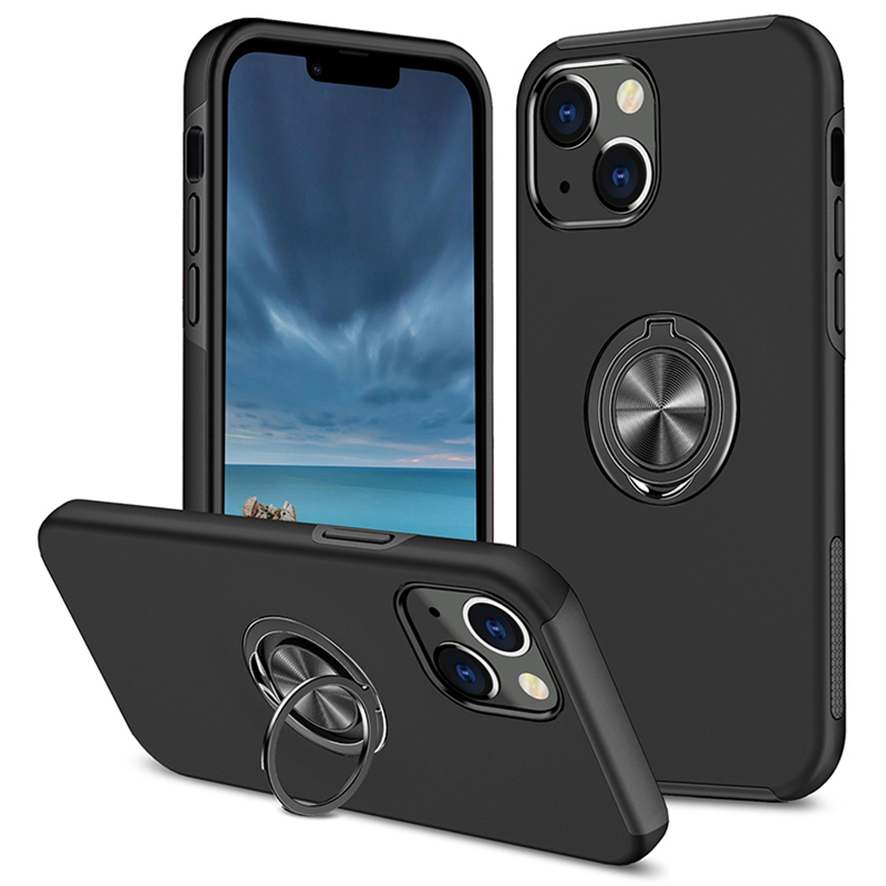 

Für Das Iphone 15 Plus Ringhalter Kickstand Phone Case PC+TPU -schutzhilfeabdeckung - Schwarz, iPhone 15 Plus