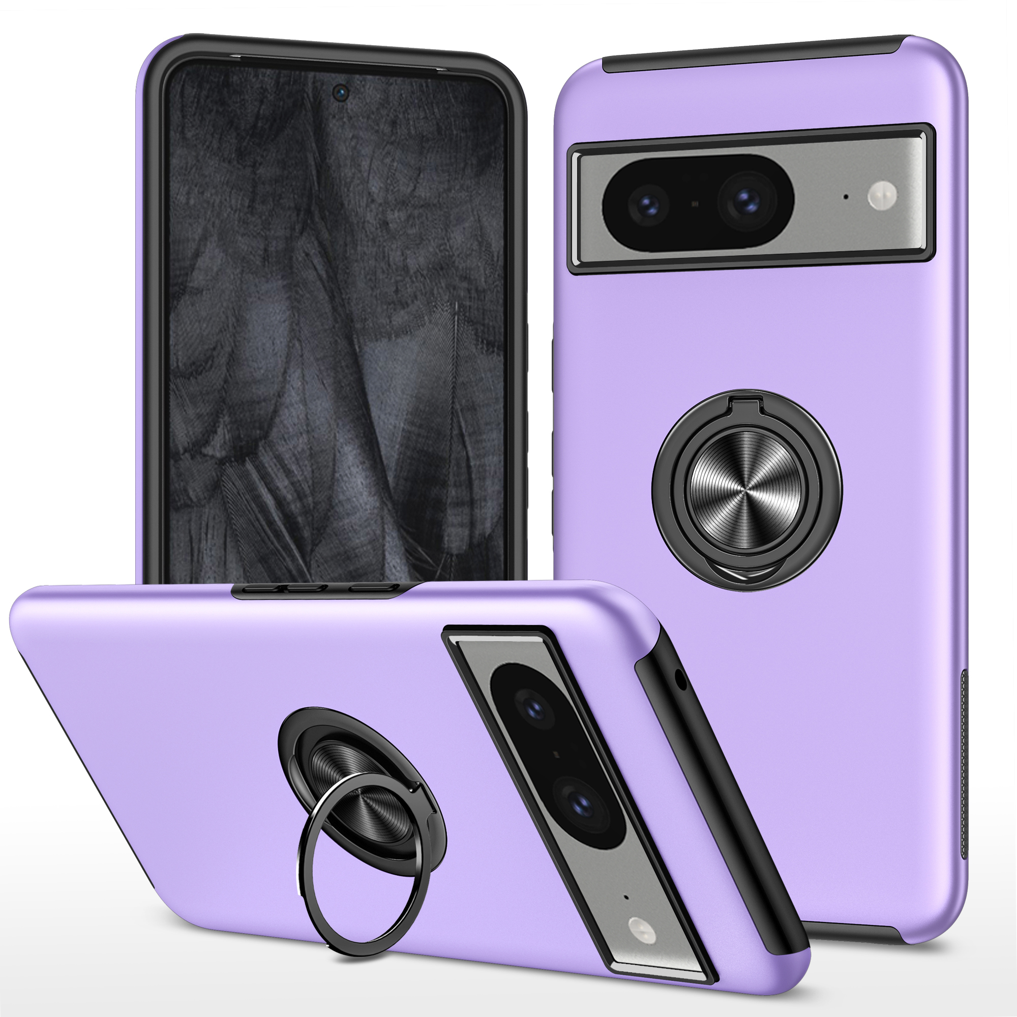

Ringkickstand-koffer Für Google Pixel 8, Hard PC+Soft TPU Drop-proof-telefonabdeckung - Lila, Google Pixel 8